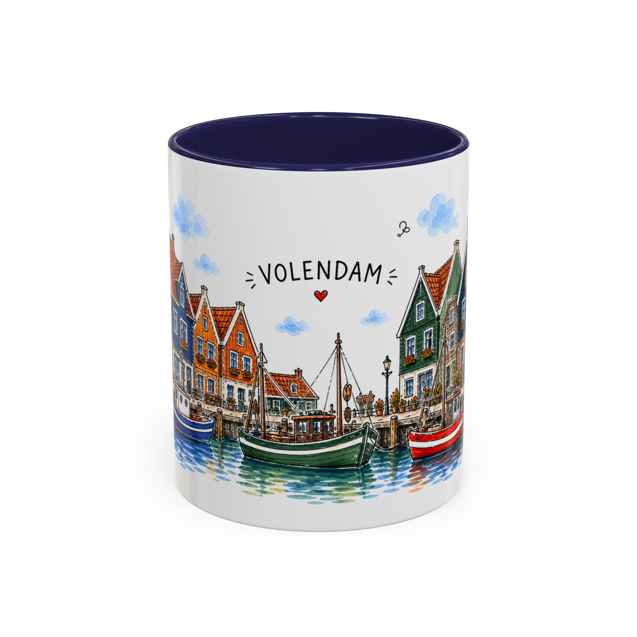 Volendam Illustrated Travel Mug | Netherlands Souvenir Accent Coffee Mug | 11oz 15oz Ceramic Cup
