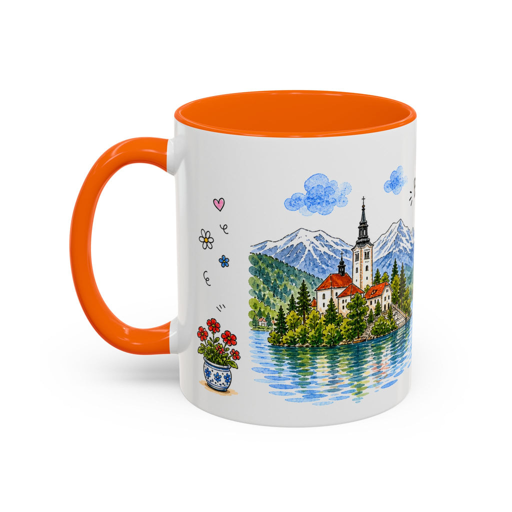 Bled Illustrated Travel Mug | Slovenia Souvenir Accent Coffee Mug | 11oz 15oz Ceramic Cup