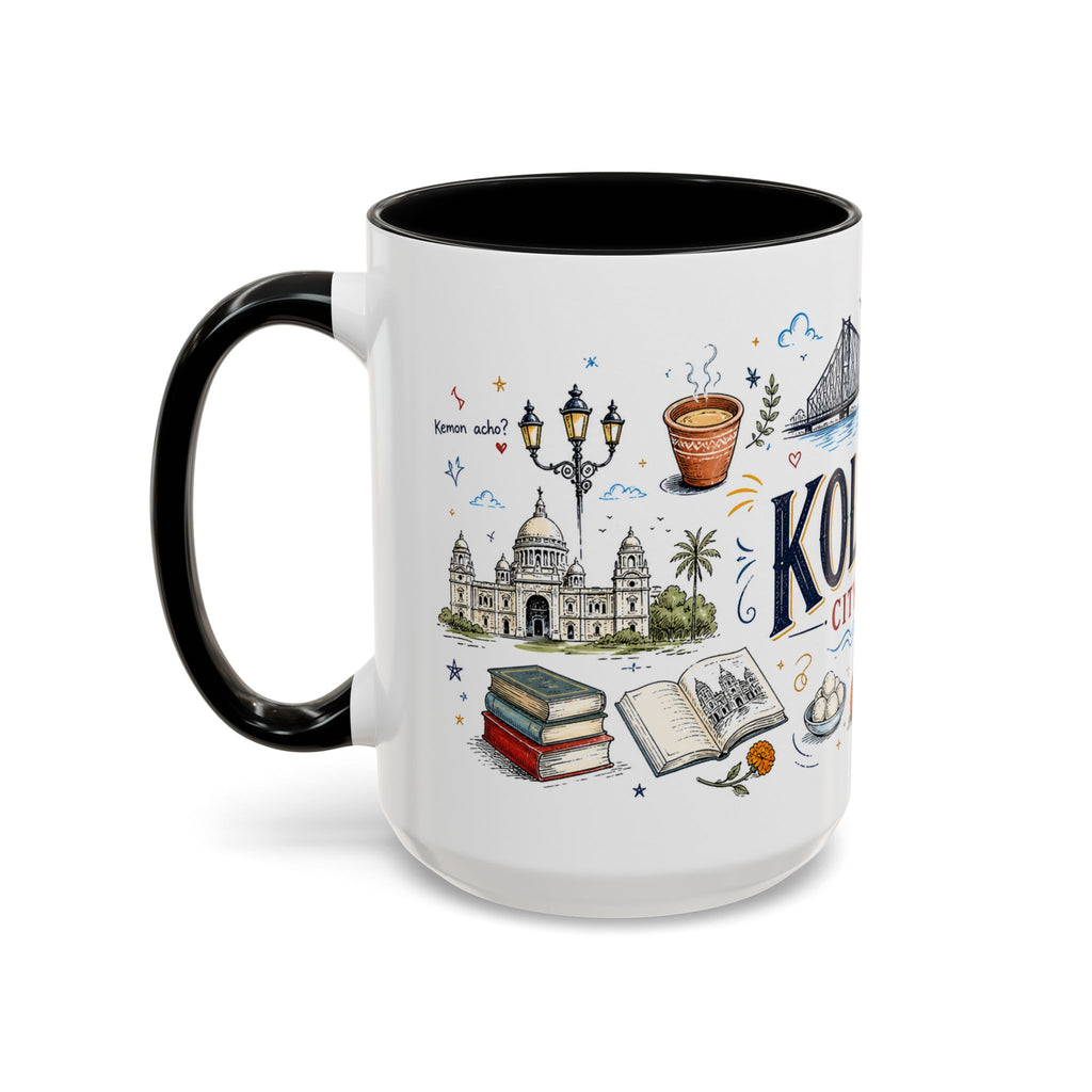 Kolkata Coffee Mug | India Souvenir Travel Gift | Accent Color Ceramic 11oz 15oz