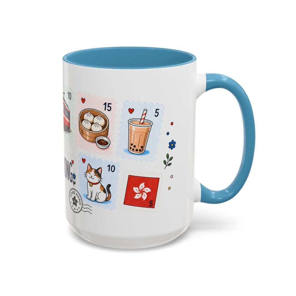 Hong Kong Coffee Mug | Postage Stamp Collage Mug | Travel Souvenir Accent Cup 11oz 15oz