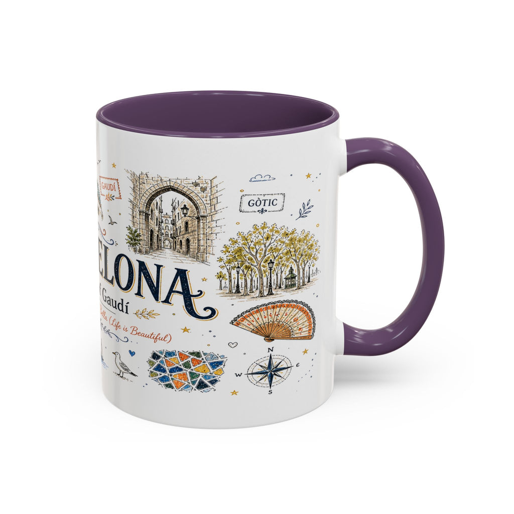 Barcelona Coffee Mug | Spain Souvenir Travel Gift | Accent Color Ceramic 11oz 15oz
