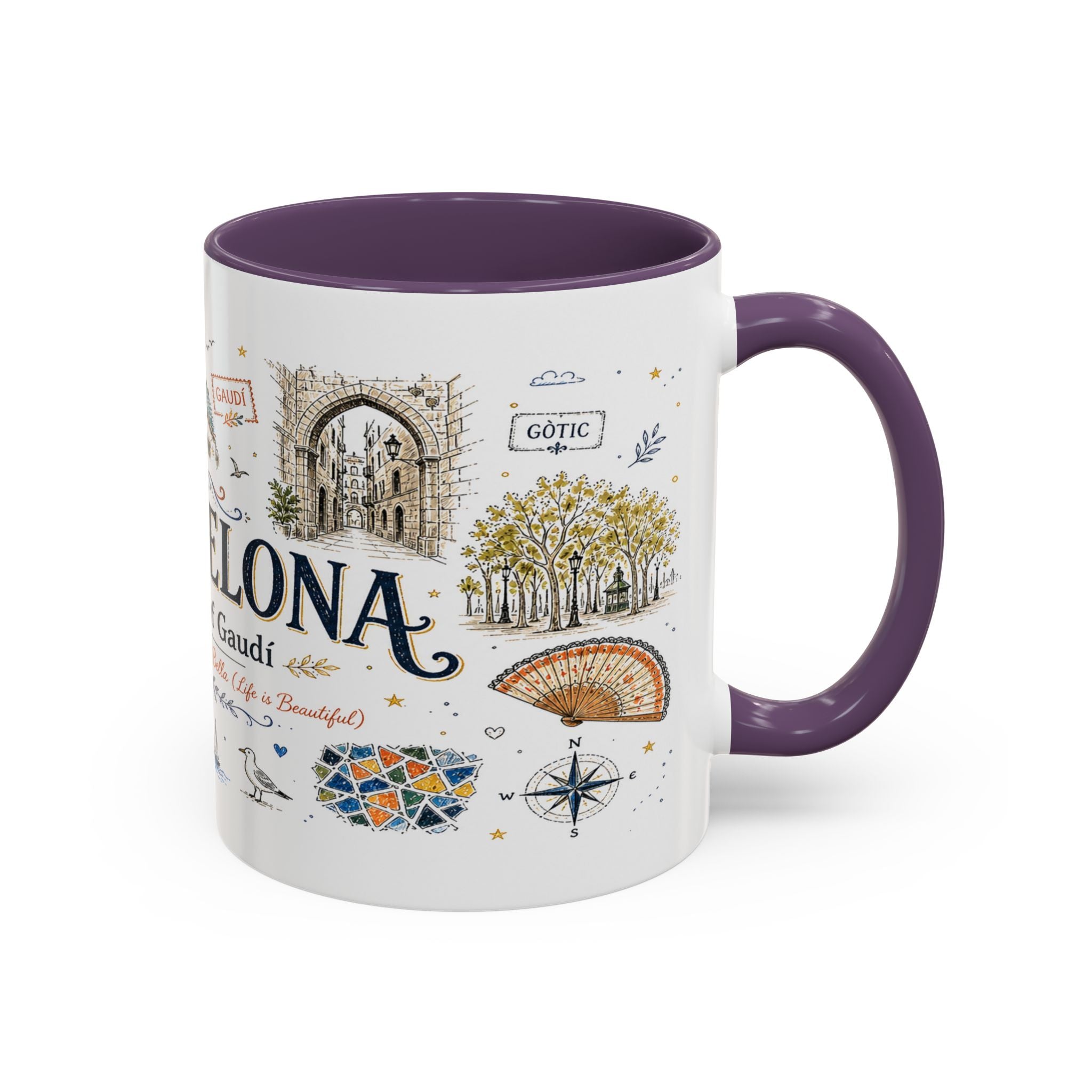 Barcelona Coffee Mug | Spain Souvenir Travel Gift | Accent Color Ceramic 11oz 15oz