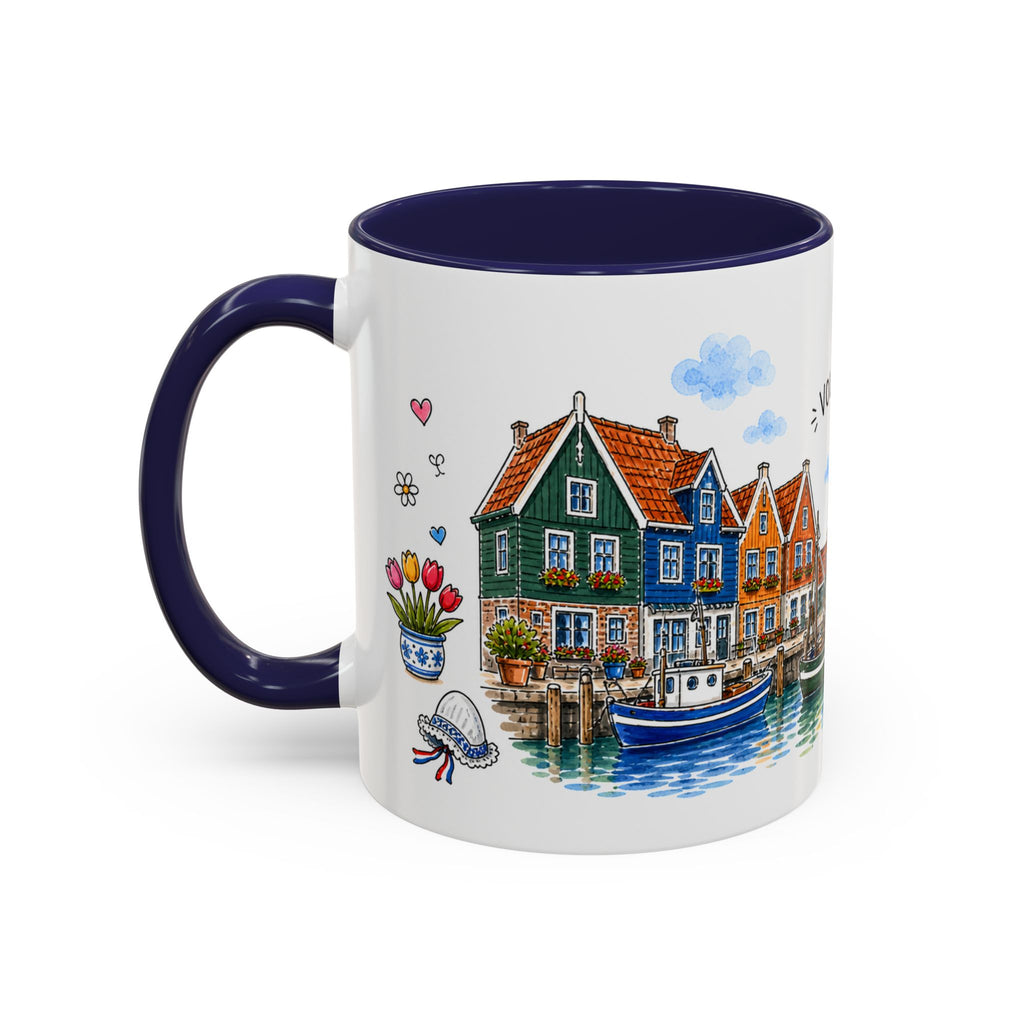 Volendam Illustrated Travel Mug | Netherlands Souvenir Accent Coffee Mug | 11oz 15oz Ceramic Cup