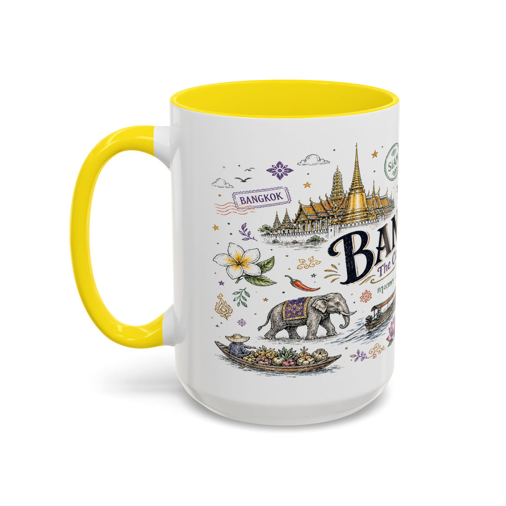 Bangkok Coffee Mug | Thailand Souvenir Travel Gift | Accent Color Ceramic 11oz 15oz