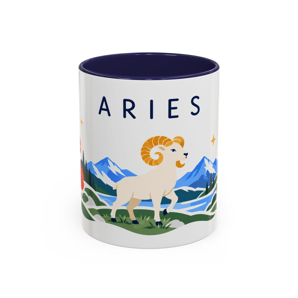 Aries Zodiac Coffee Mug | Ram and Floral Design | Astrology Birthday Gift | 11 oz 15 oz Ceramic Accent Mug