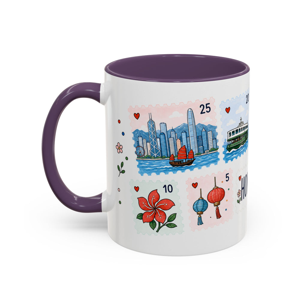 Hong Kong Coffee Mug | Postage Stamp Collage Mug | Travel Souvenir Accent Cup 11oz 15oz
