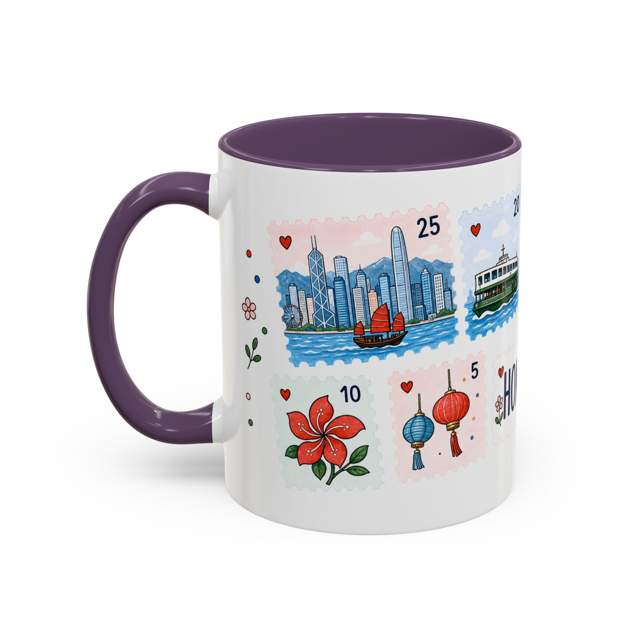 Hong Kong Coffee Mug | Postage Stamp Collage Mug | Travel Souvenir Accent Cup 11oz 15oz