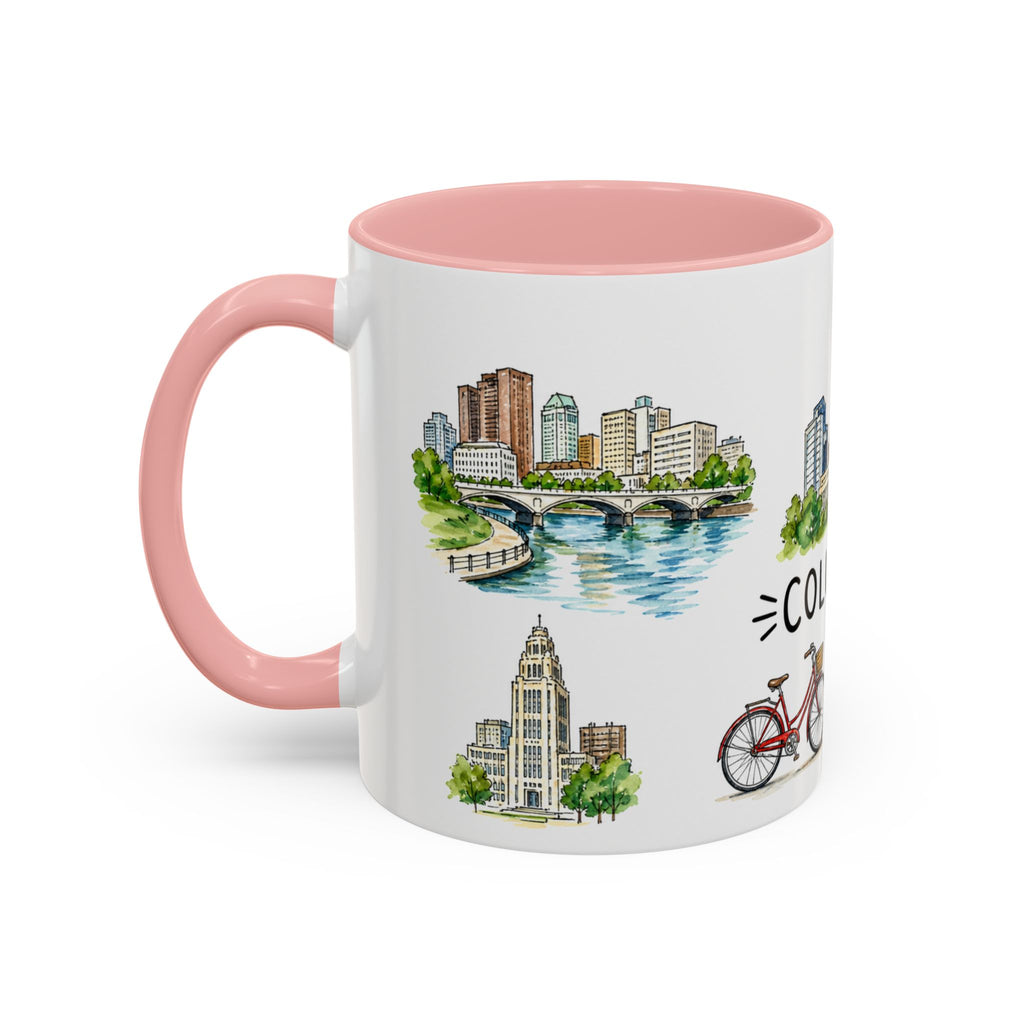 Columbus Illustrated Travel Mug | City Souvenir Accent Coffee Mug | 11oz 15oz Ceramic Cup