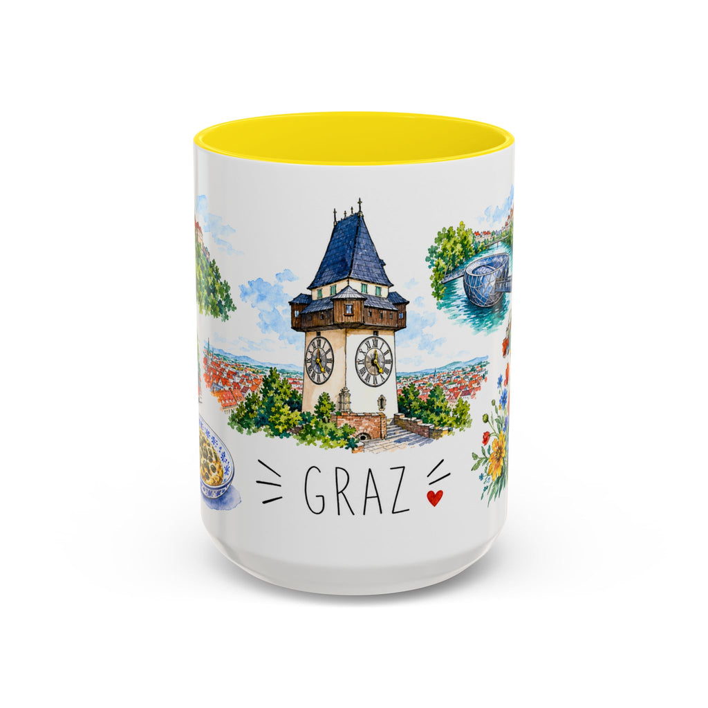 Graz Illustrated Travel Mug | City Souvenir Accent Coffee Mug | 11oz 15oz Ceramic Cup