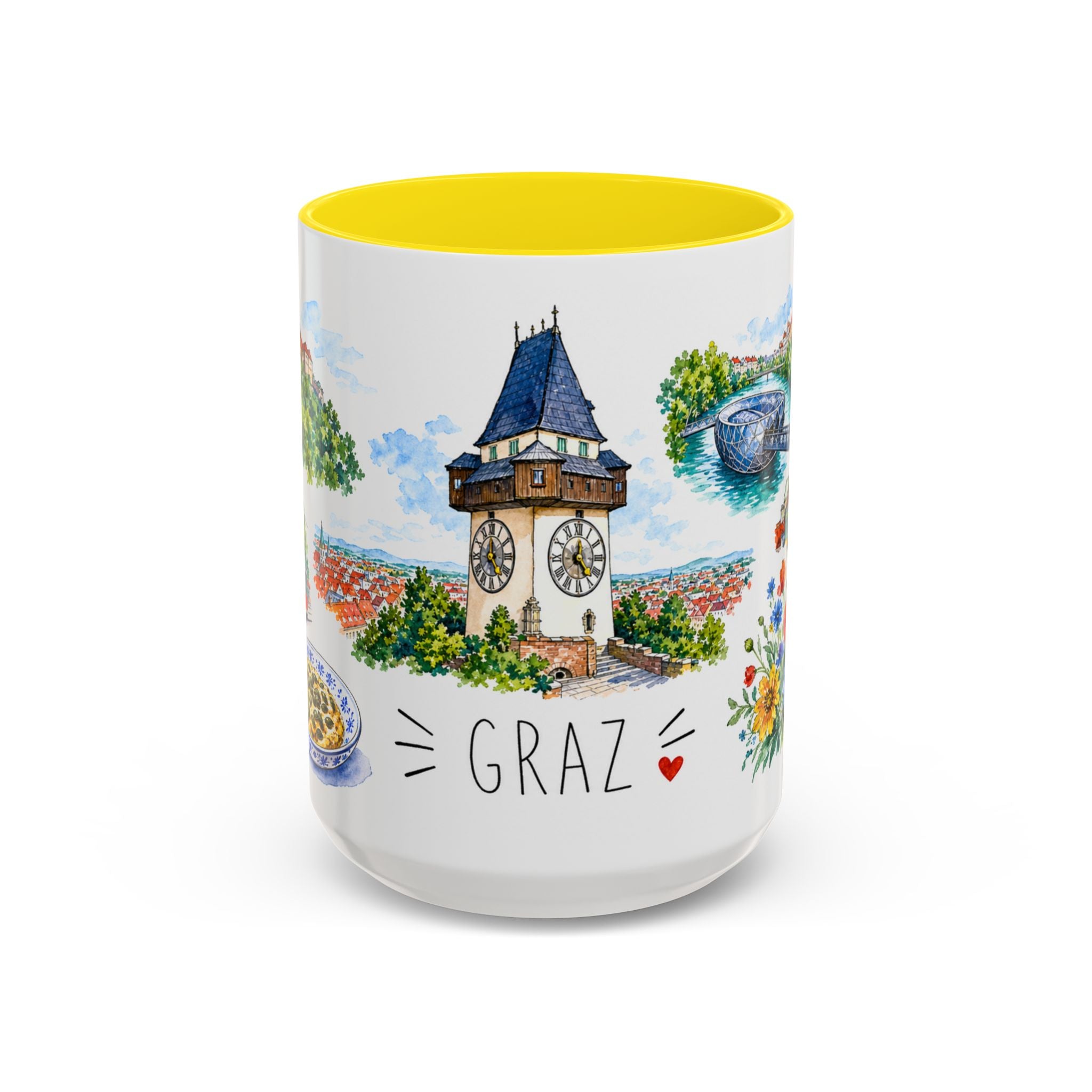 Graz Illustrated Travel Mug | City Souvenir Accent Coffee Mug | 11oz 15oz Ceramic Cup