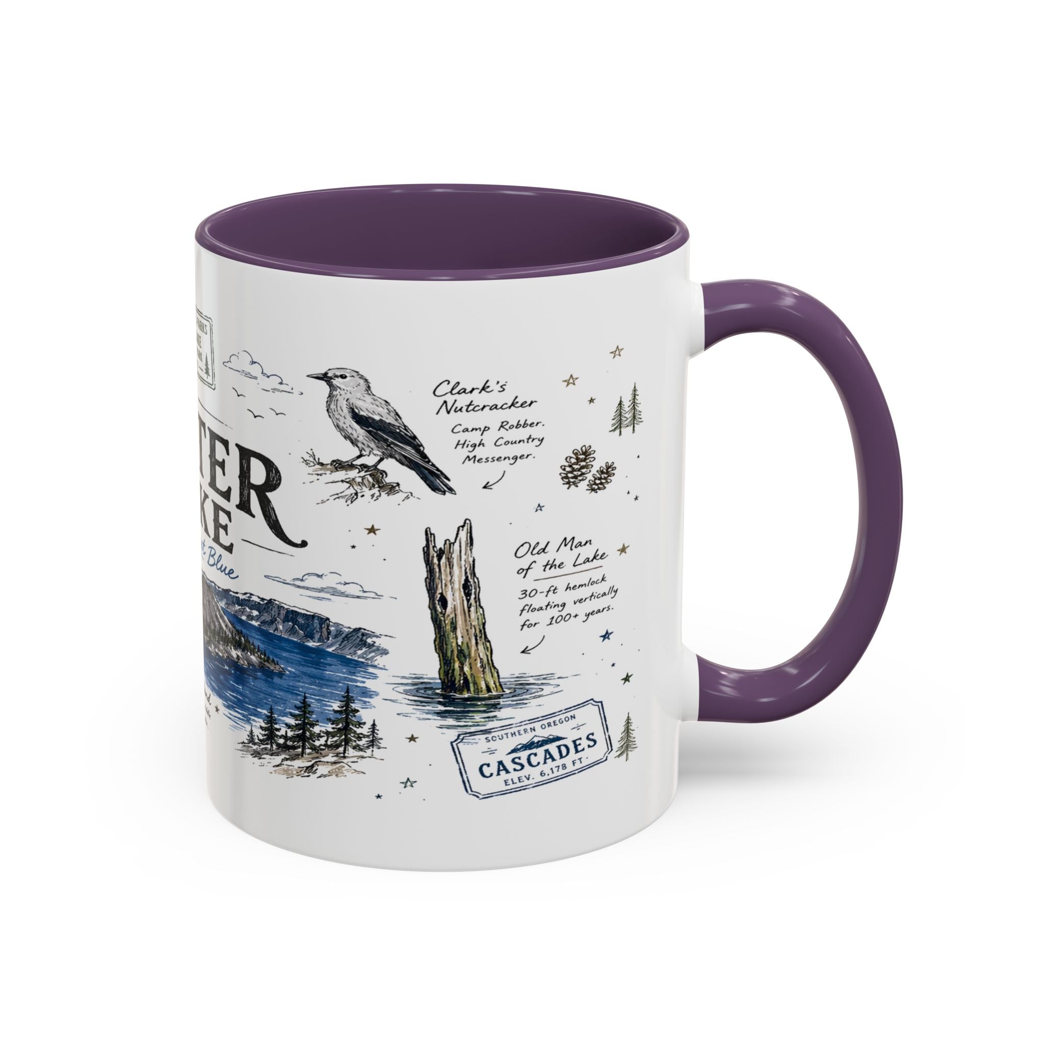 Crater Lake National Park Coffee Mug | Oregon Volcano Blue Lake Hiking Gift | Accent Color Ceramic 11oz 15oz