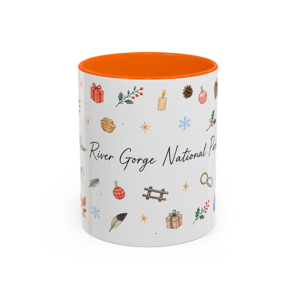 New River Gorge National Park Christmas Mug | Watercolor Travel Souvenir | Holiday Gift | Accent Ceramic Coffee Cup 11oz 15oz