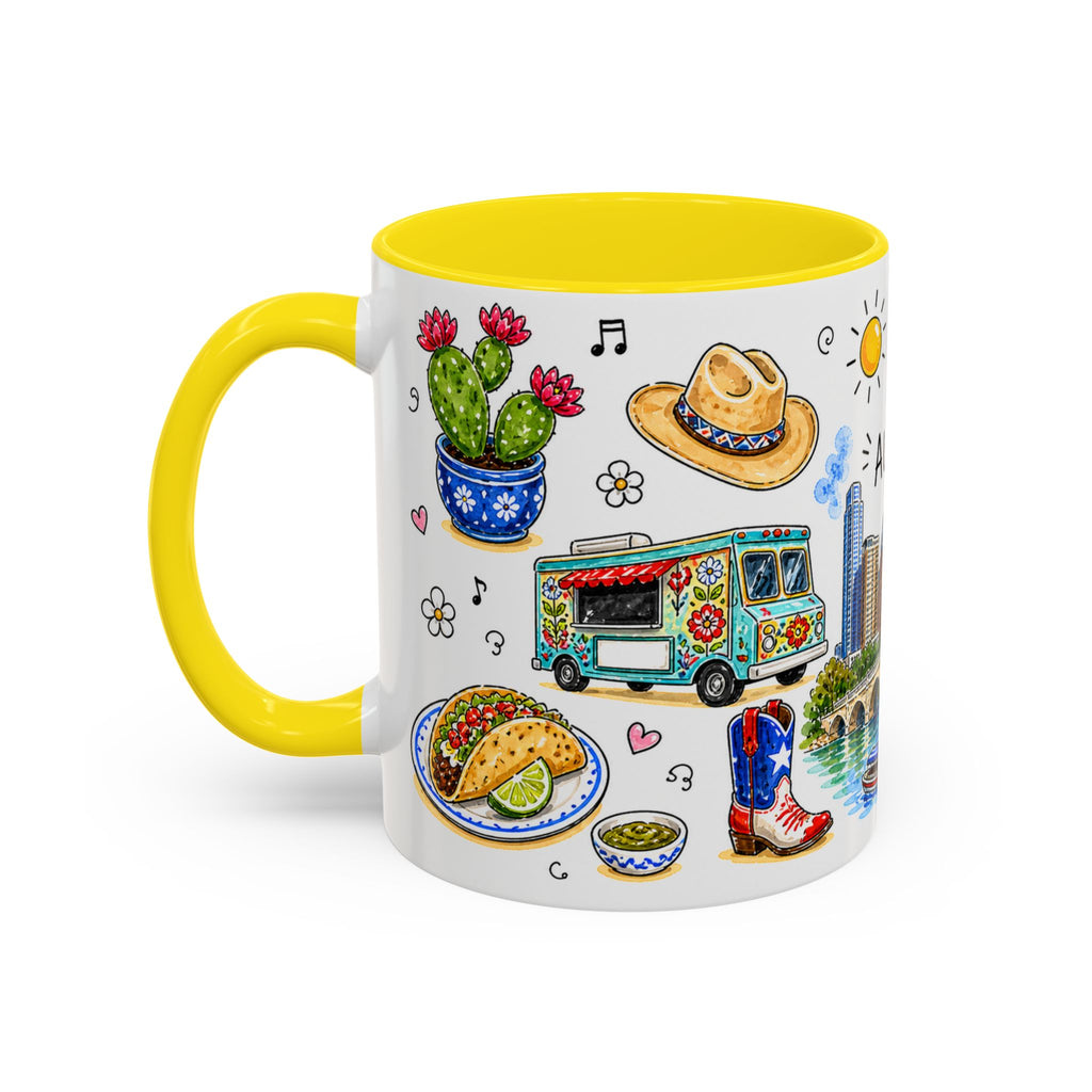 Austin Illustrated Travel Mug | City Souvenir Accent Coffee Mug | 11oz 15oz Ceramic Cup