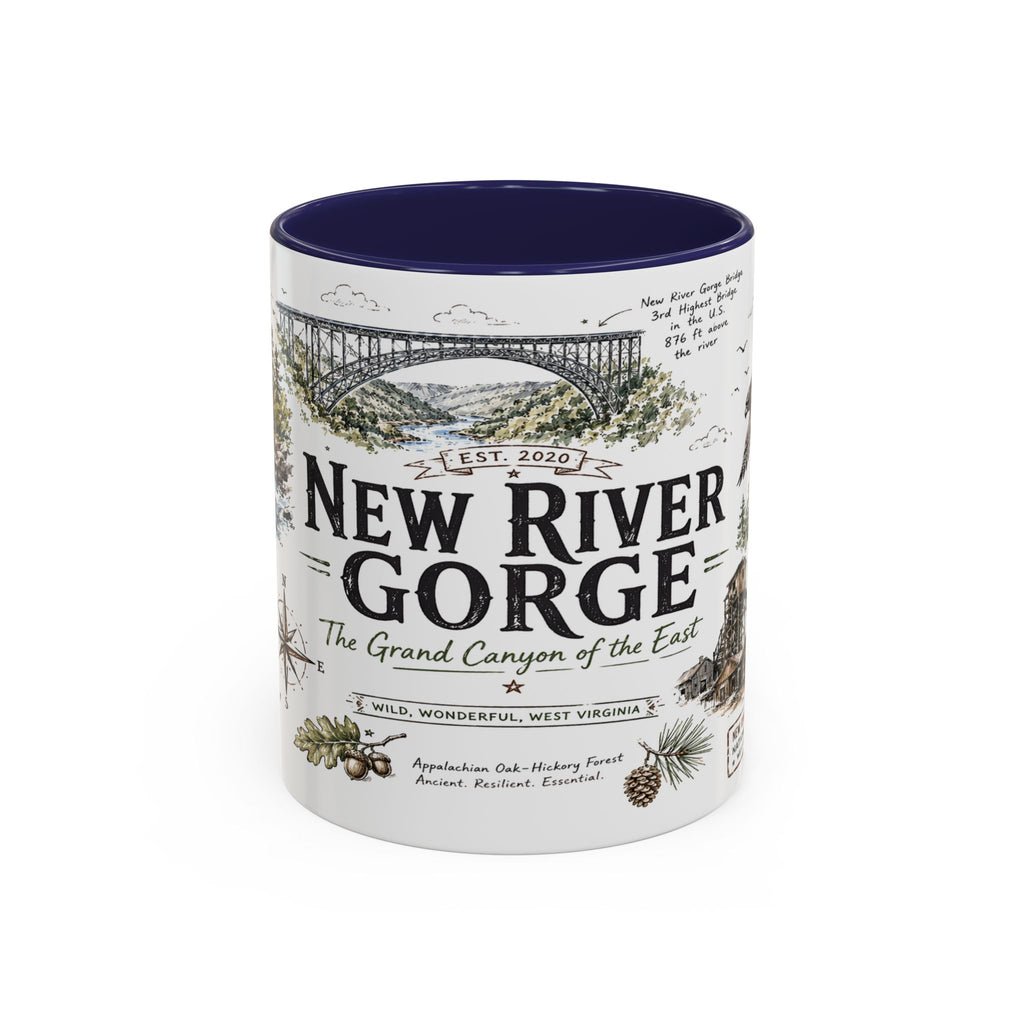 New River Gorge National Park Coffee Mug | West Virginia River Canyon Climbing Gift | Accent Color Ceramic 11oz 15oz