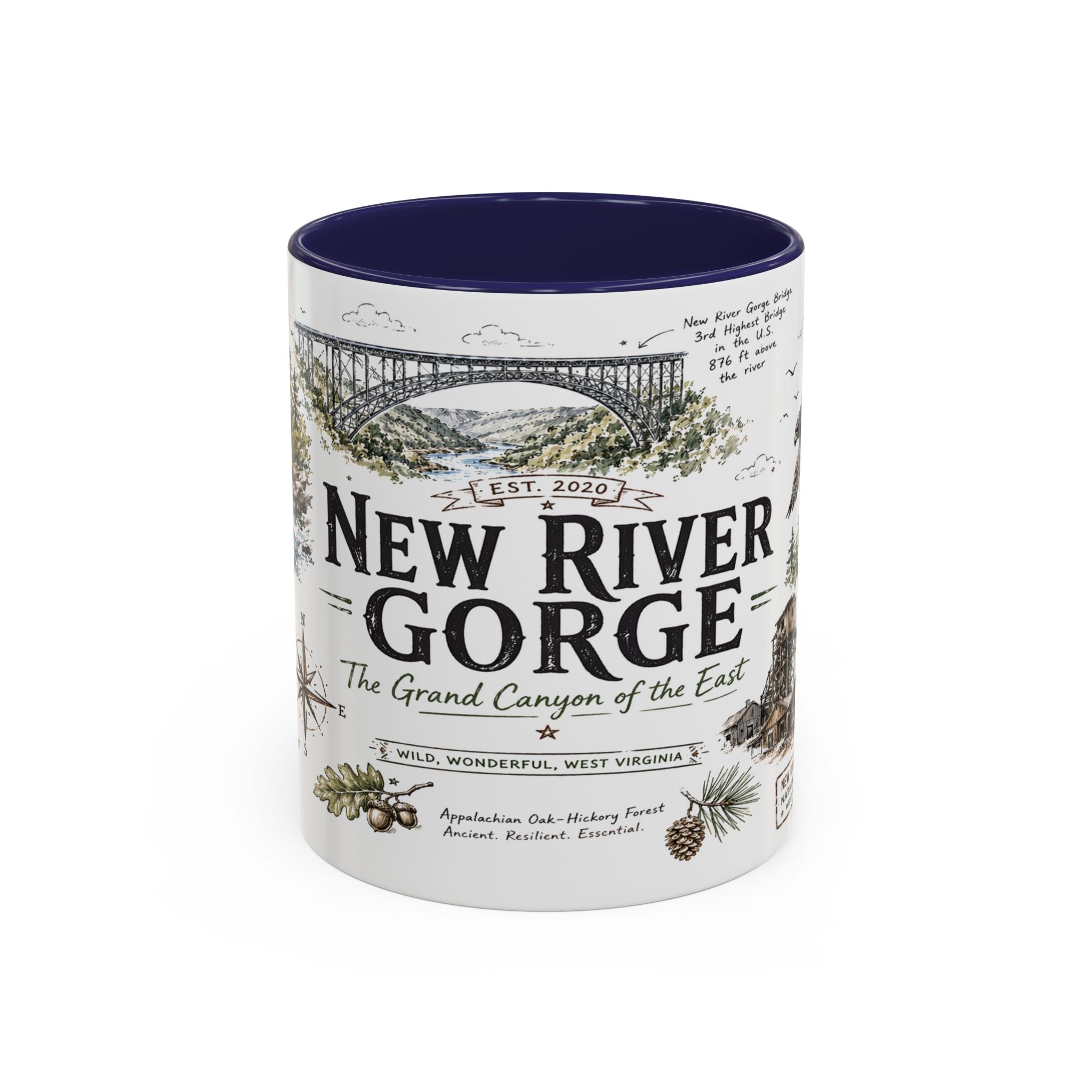 New River Gorge National Park Coffee Mug | West Virginia River Canyon Climbing Gift | Accent Color Ceramic 11oz 15oz