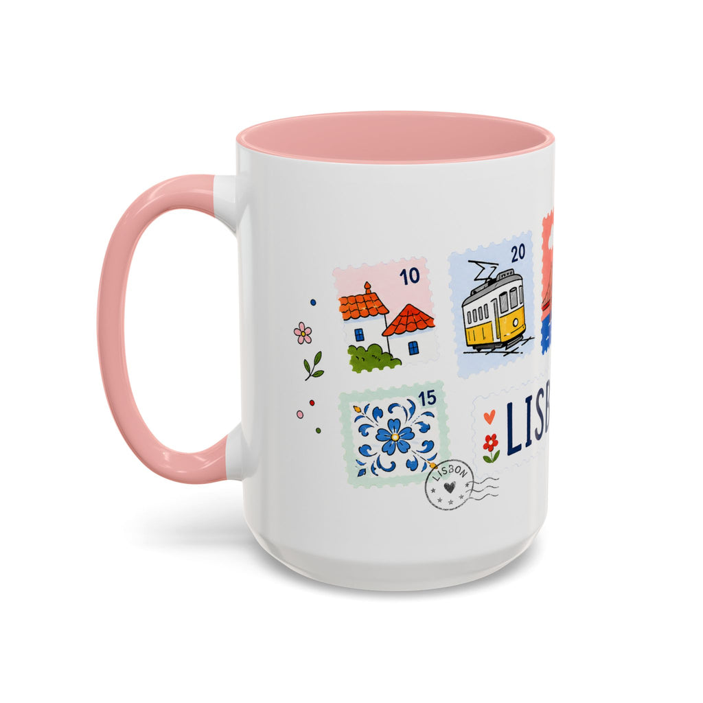 Lisbon Coffee Mug | Postage Stamp Collage Mug | Travel Souvenir Accent Cup 11oz 15oz