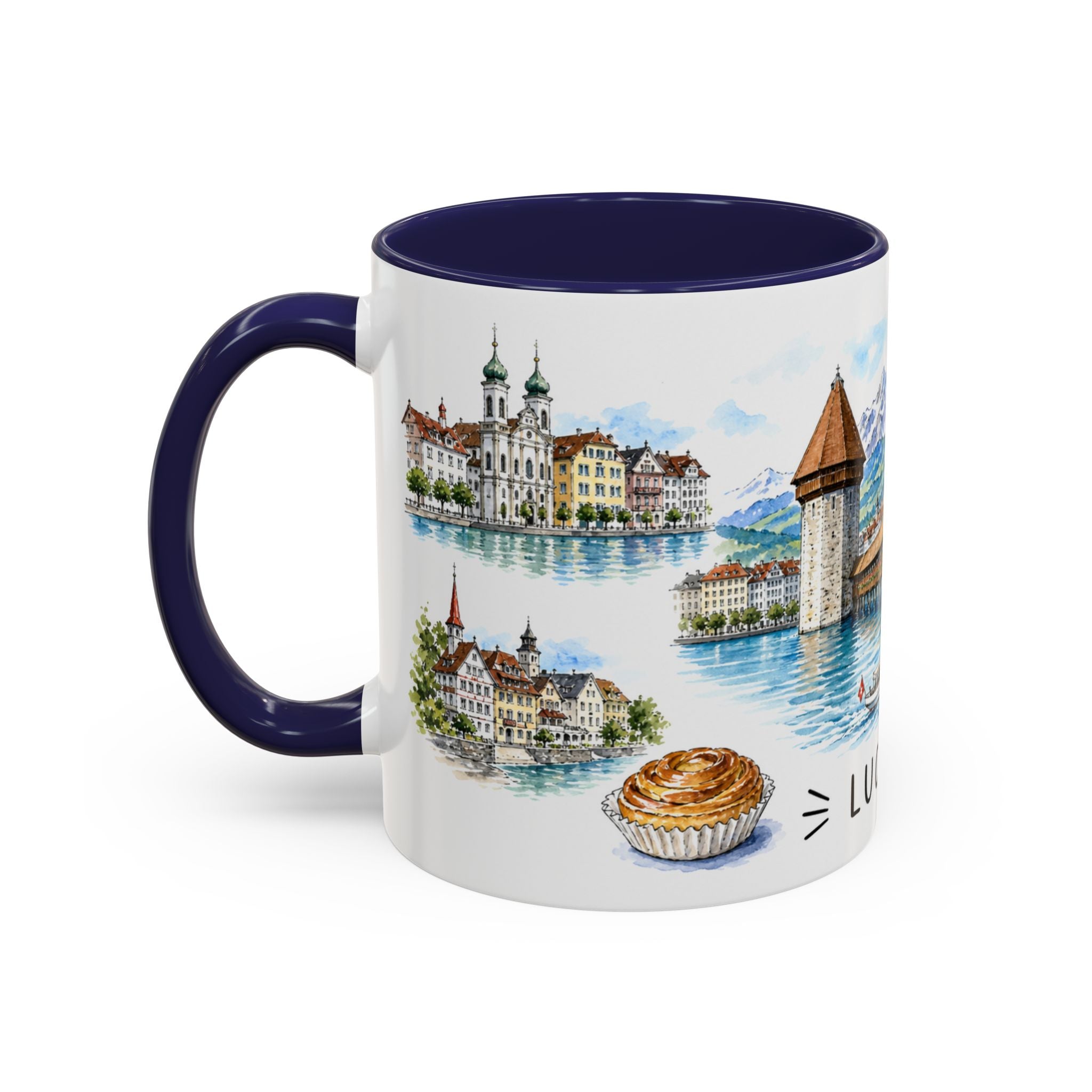 Lucerne Illustrated Travel Mug | City Souvenir Accent Coffee Mug | 11oz 15oz Ceramic Cup