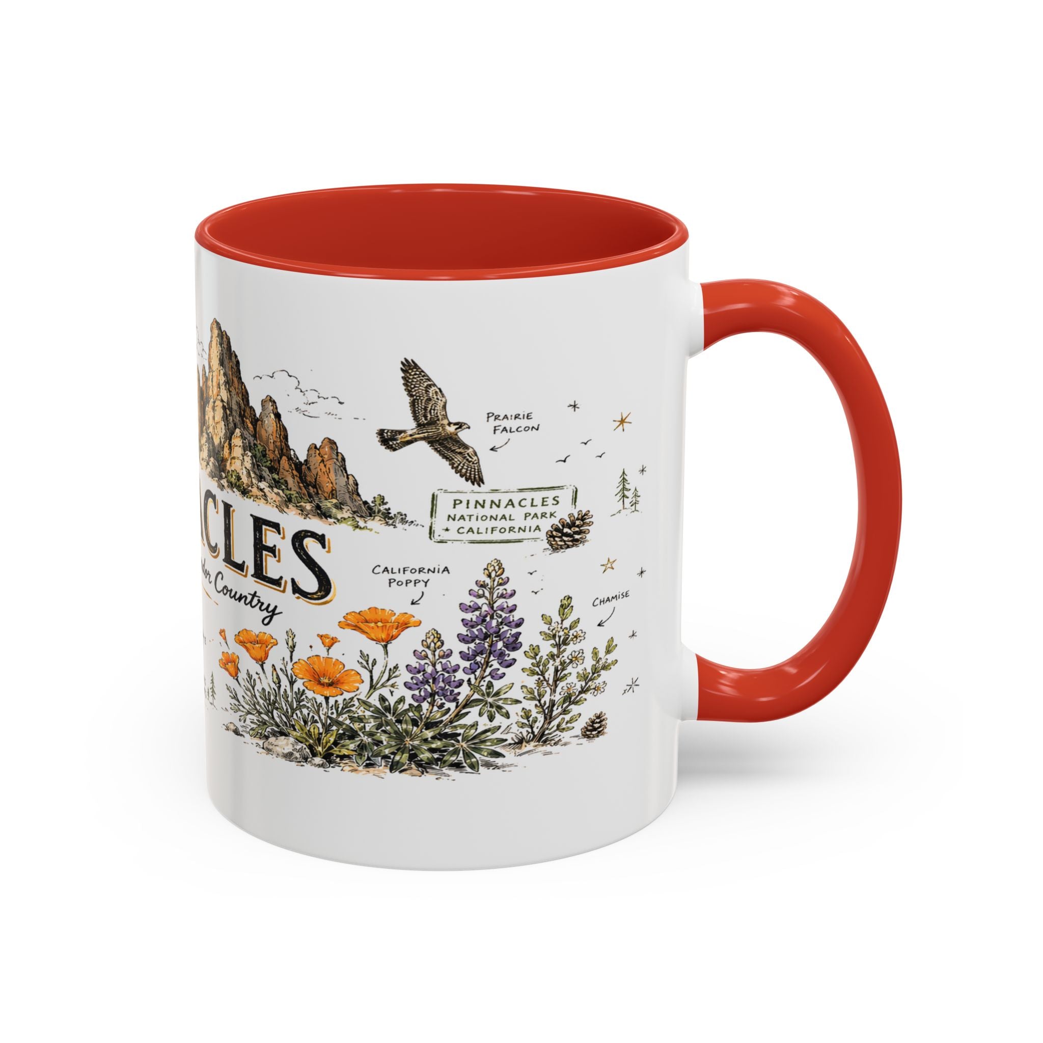 Pinnacles National Park Coffee Mug | California Rock Climbing Condor Gift | Accent Color Ceramic 11oz 15oz