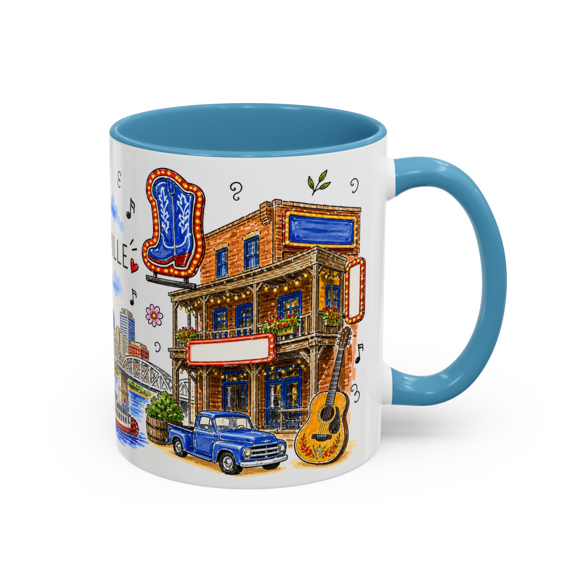Nashville Illustrated Travel Mug | City Souvenir Accent Coffee Mug | 11oz 15oz Ceramic Cup