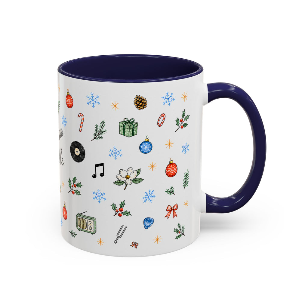 Nashville Christmas Mug | Watercolor City Souvenir, Acoustic Guitar, Harmonica (11oz 15oz)