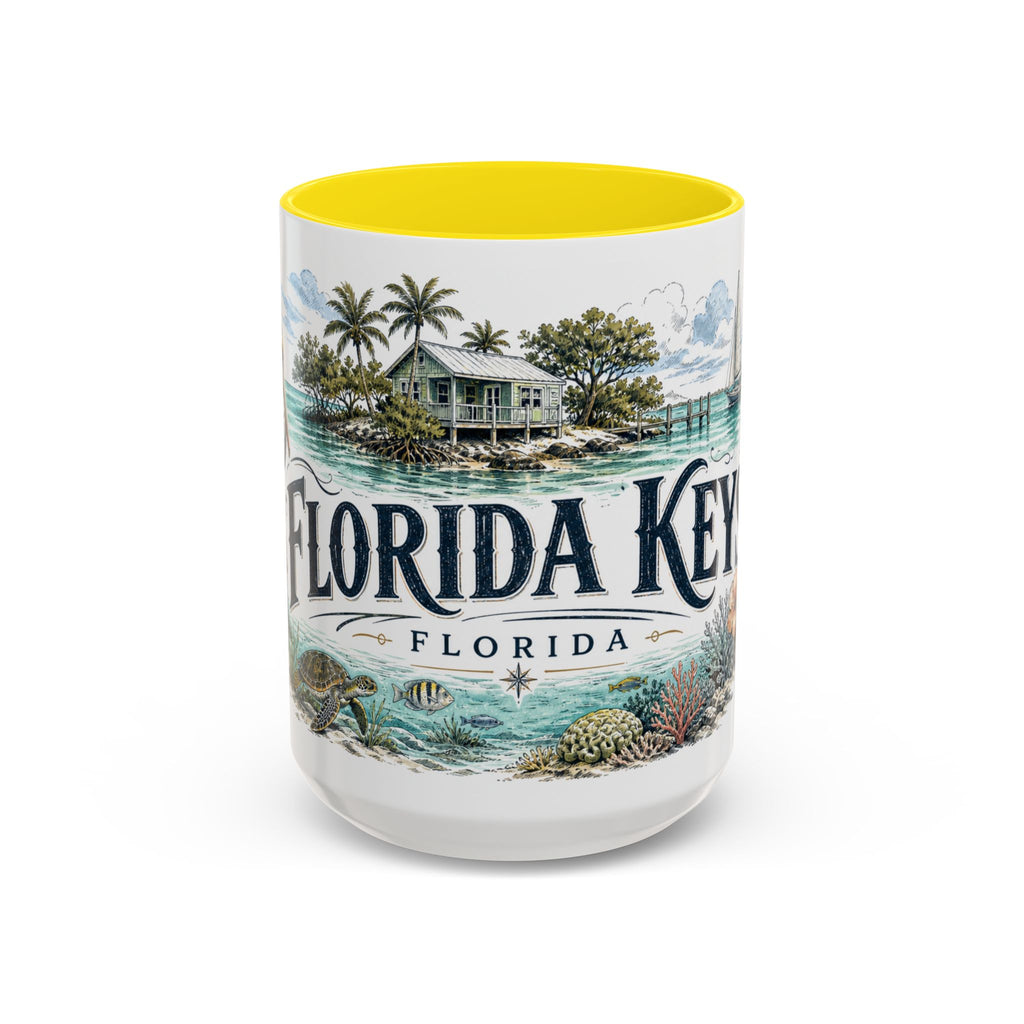 Florida Keys Mug, Florida Travel Souvenir, Bucket List Gift, Accent Ceramic Coffee Mug 11oz 15oz