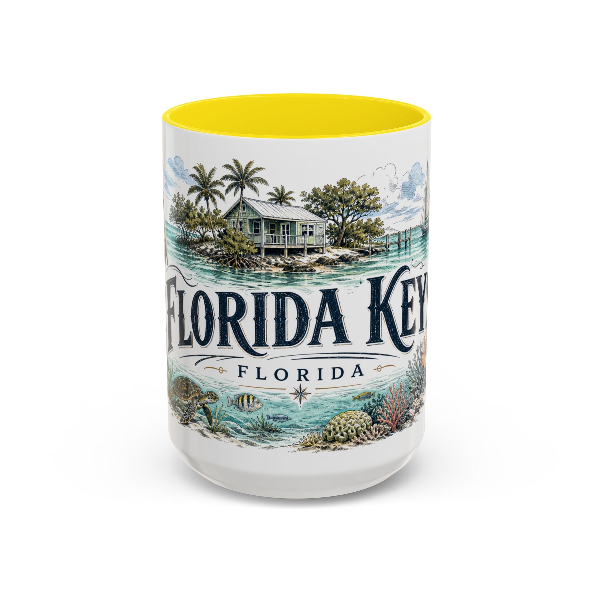 Florida Keys Mug, Florida Travel Souvenir, Bucket List Gift, Accent Ceramic Coffee Mug 11oz 15oz