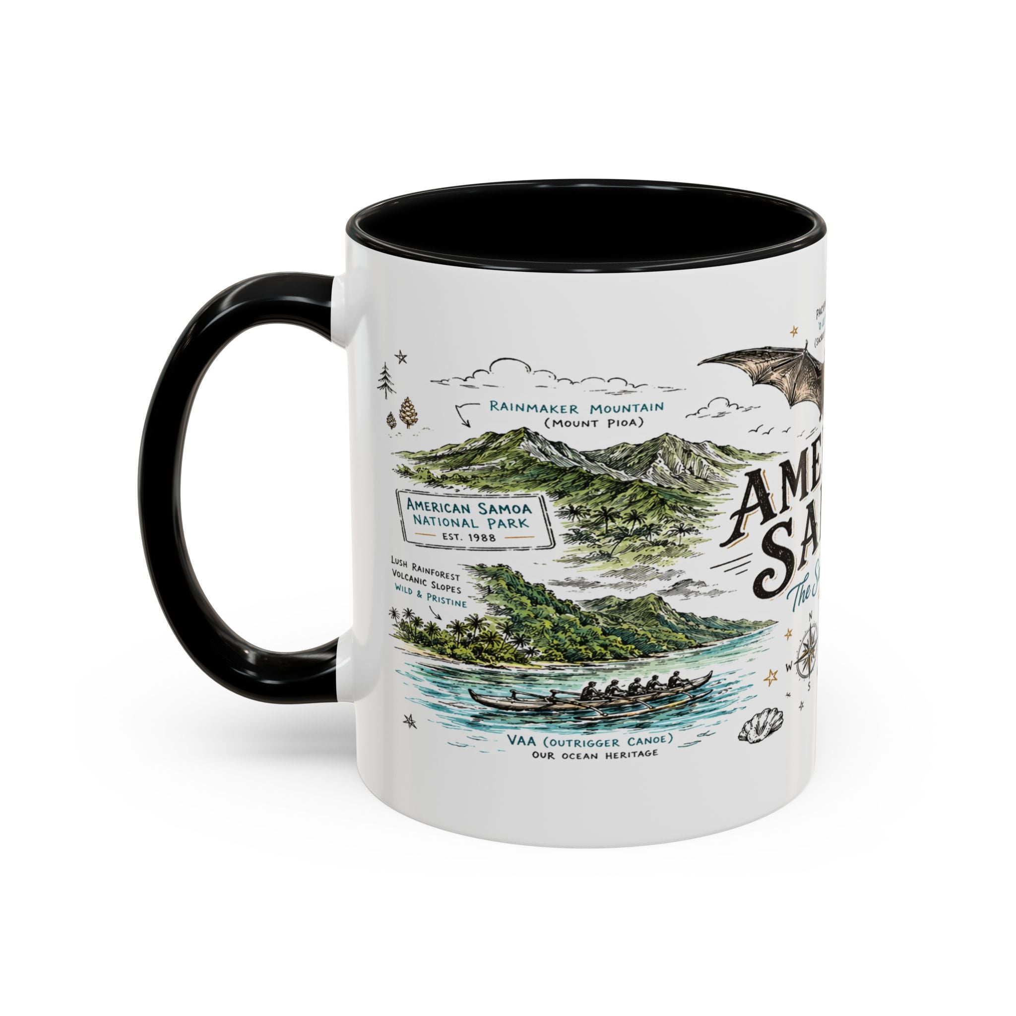 American Samoa National Park Coffee Mug | Pacific Island Rainforest Reef Gift | Accent Color Ceramic 11oz 15oz