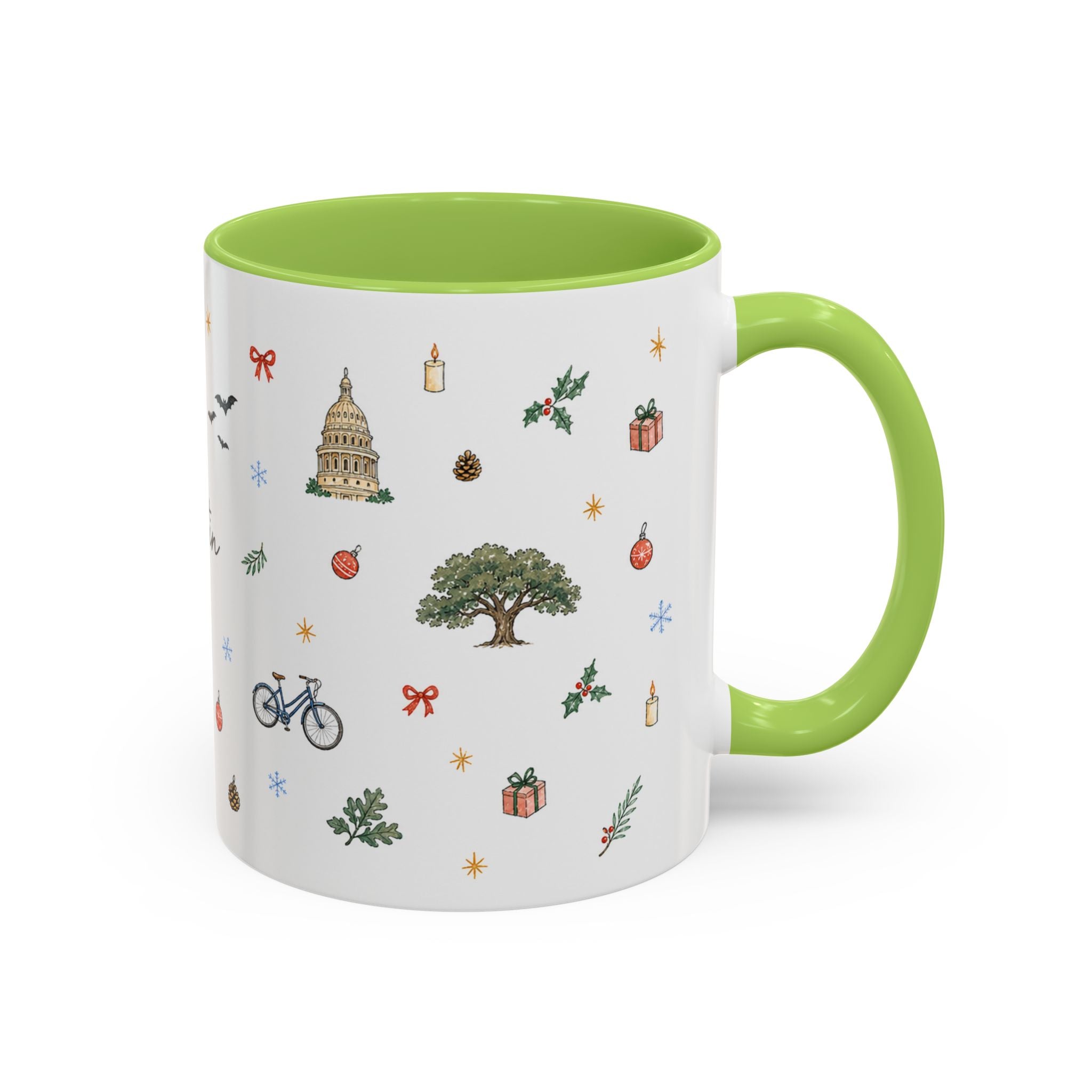 Austin Christmas Mug | Watercolor Travel Souvenir | Holiday Gift | Accent Ceramic Coffee Cup 11oz 15oz
