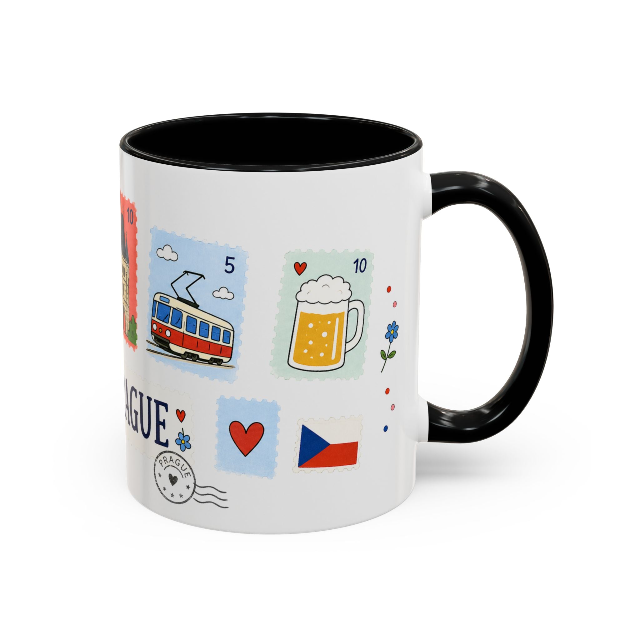 Prague Coffee Mug | Postage Stamp Collage Mug | Travel Souvenir Accent Cup 11oz 15oz