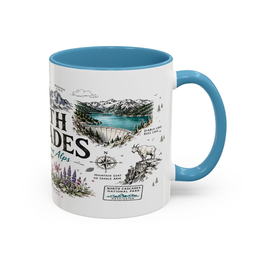 North Cascades National Park Coffee Mug | Washington Alpine Glacier Hiking Gift | Accent Color Ceramic 11oz 15oz
