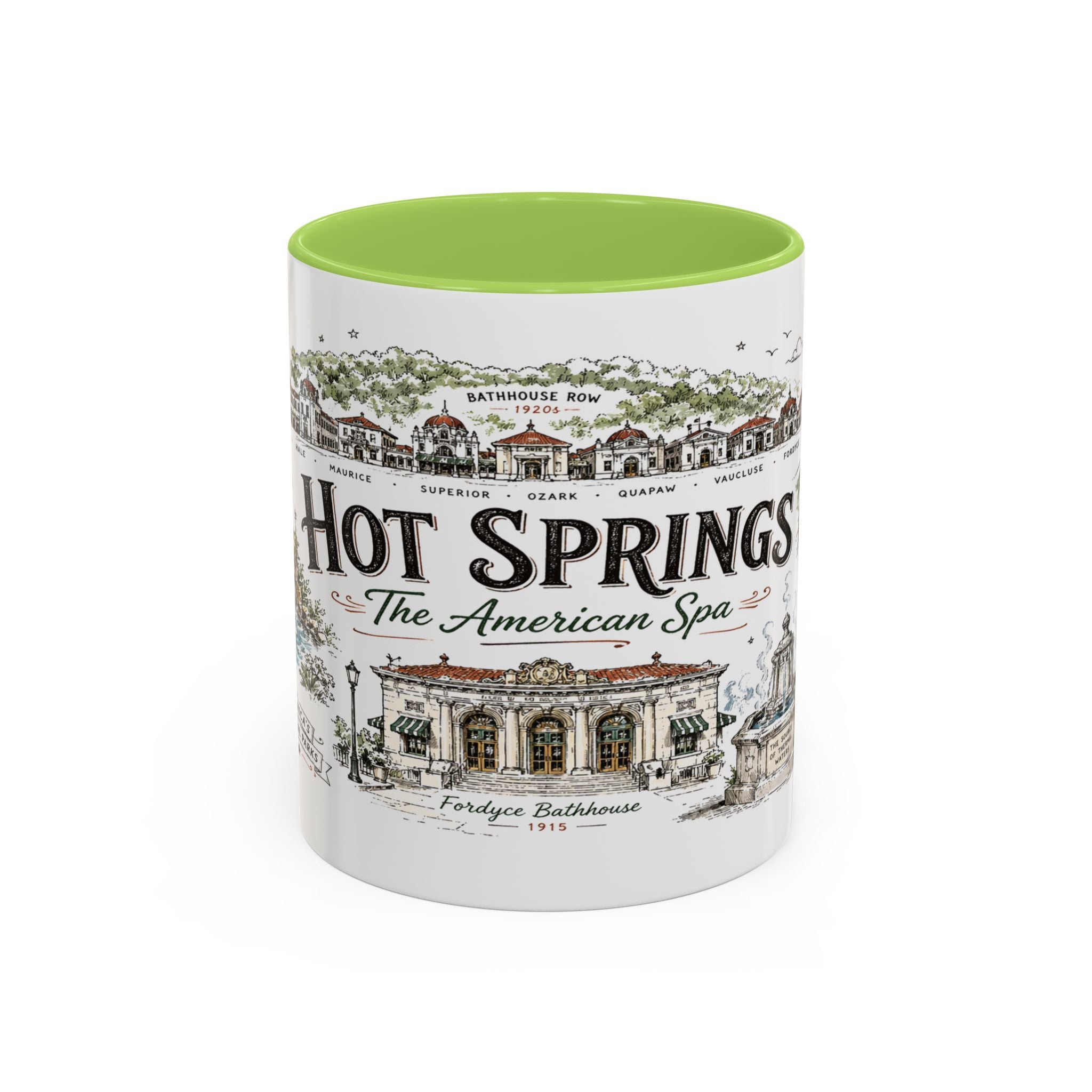 Hot Springs National Park Coffee Mug | Arkansas Thermal Spring Spa Gift | Accent Color Ceramic 11oz 15oz