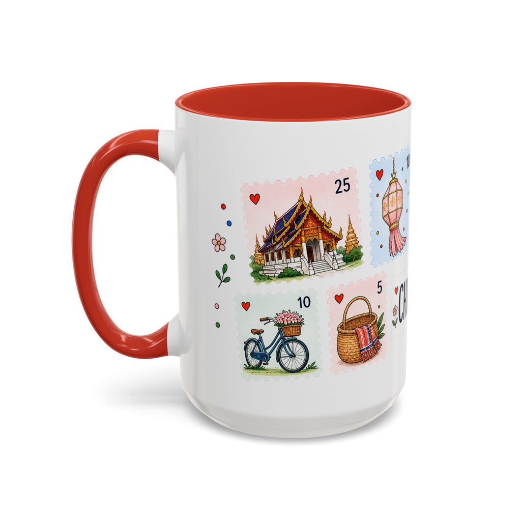 Chiang Mai Coffee Mug | Postage Stamp Collage Mug | Travel Souvenir Accent Cup 11oz 15oz