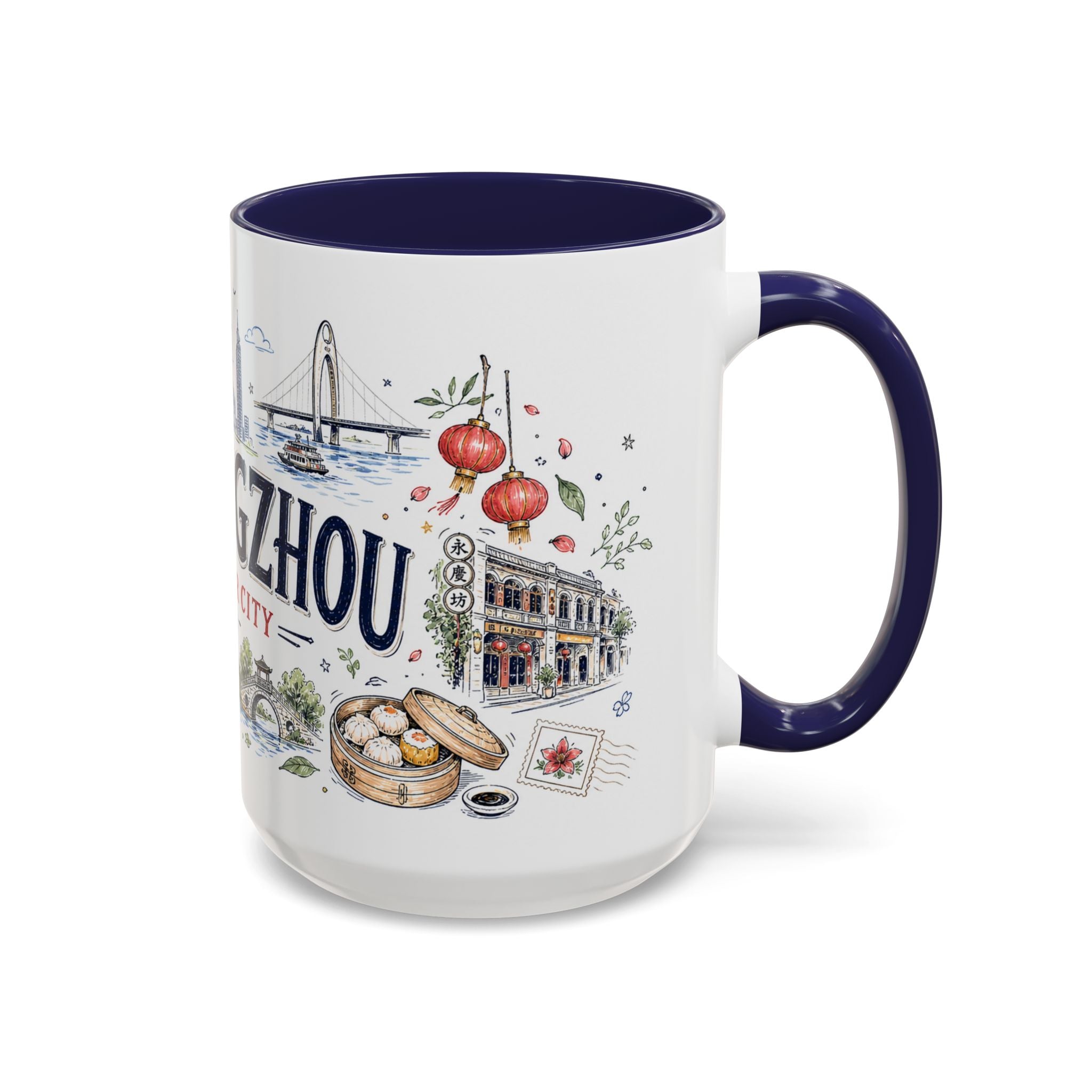 Guangzhou Coffee Mug | China Souvenir Travel Gift | Accent Color Ceramic 11oz 15oz