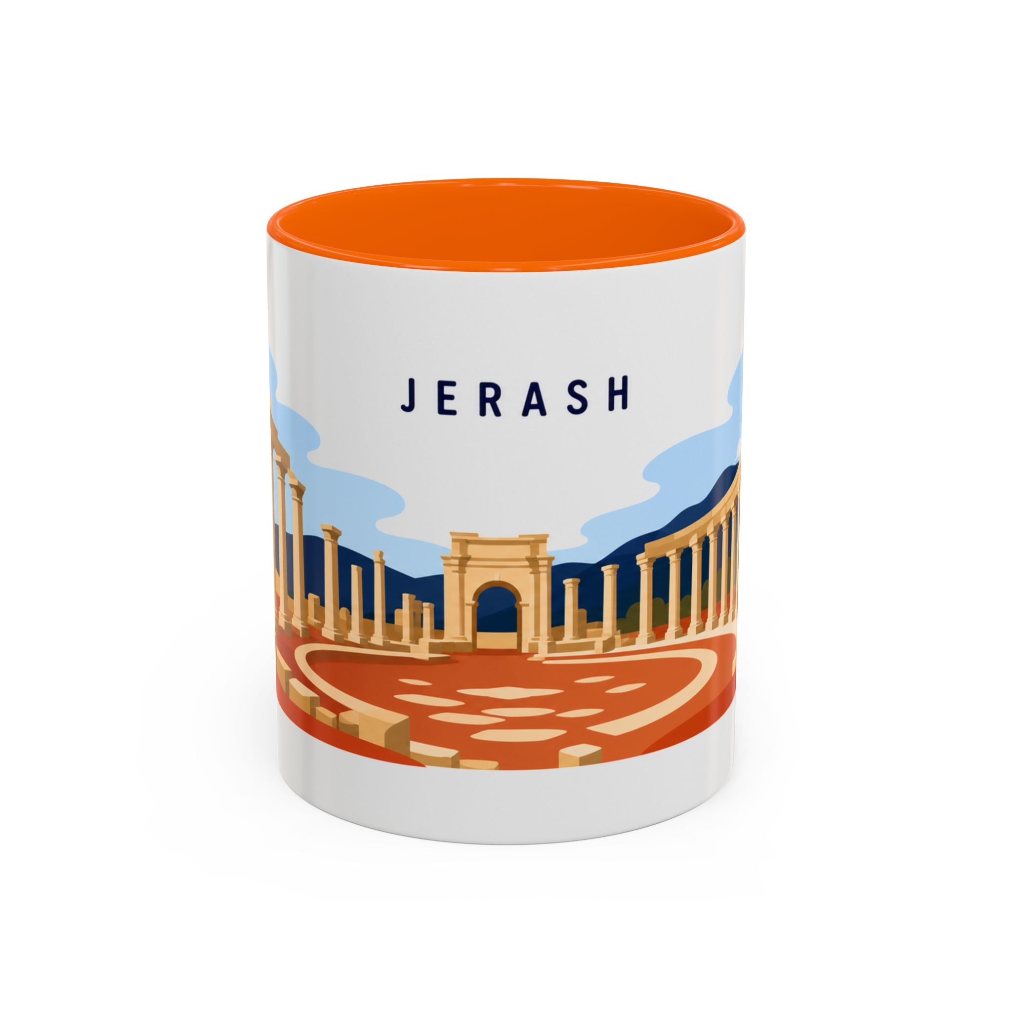 Jerash Coffee Mug | Travel Destination Souvenir Gift | Accent Color Ceramic 11oz 15oz