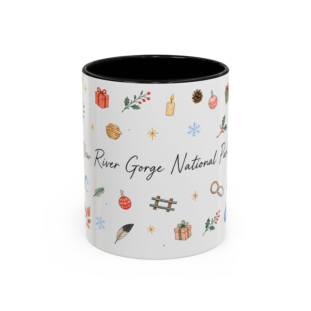 New River Gorge National Park Christmas Mug | Watercolor Travel Souvenir | Holiday Gift | Accent Ceramic Coffee Cup 11oz 15oz