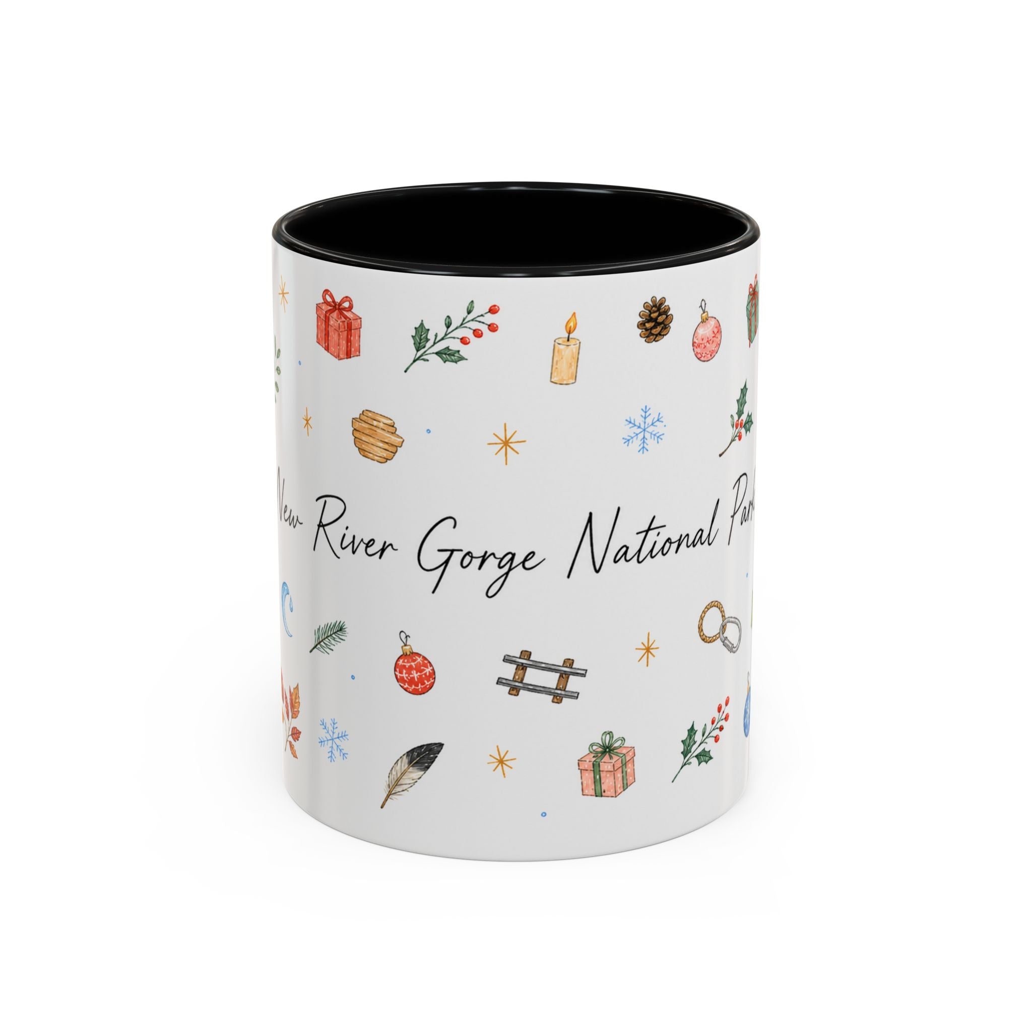 New River Gorge National Park Christmas Mug | Watercolor Travel Souvenir | Holiday Gift | Accent Ceramic Coffee Cup 11oz 15oz