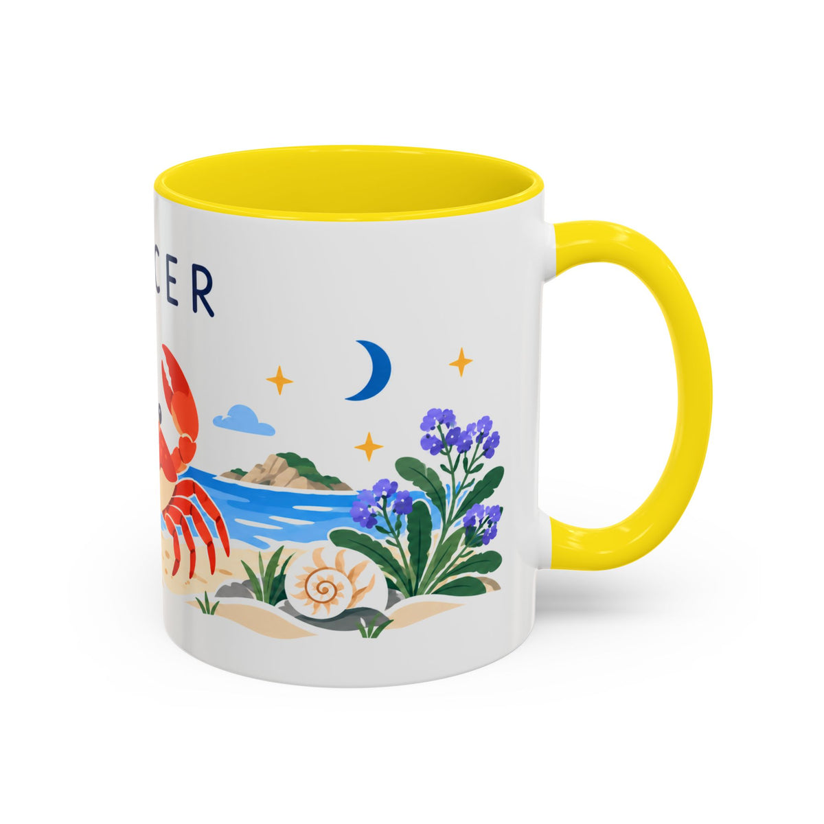 Cancer Zodiac Coffee Mug | Crab and Coastal Design | Astrology Birthday Gift | 11 oz 15 oz Ceramic Accent Mug