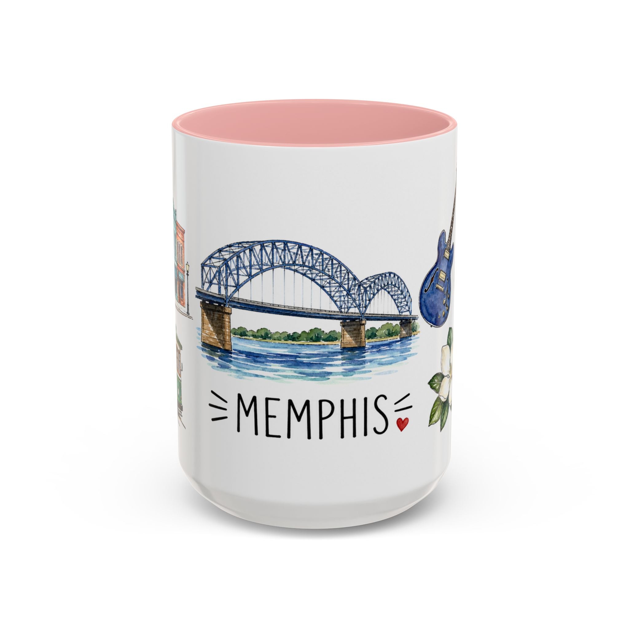 Memphis Illustrated Travel Mug | City Souvenir Accent Coffee Mug | 11oz 15oz Ceramic Cup