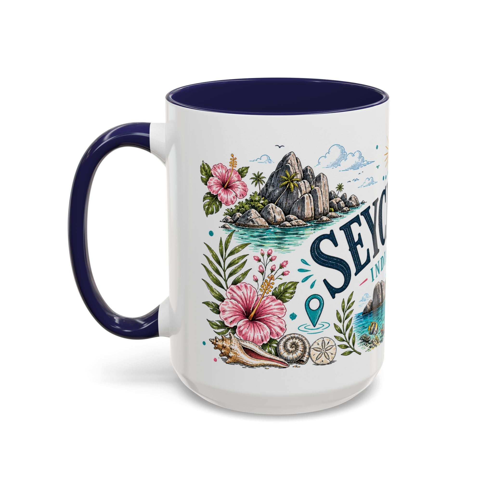 Seychelles Coffee Mug | Travel Destination Souvenir Gift | Accent Color Ceramic 11oz 15oz