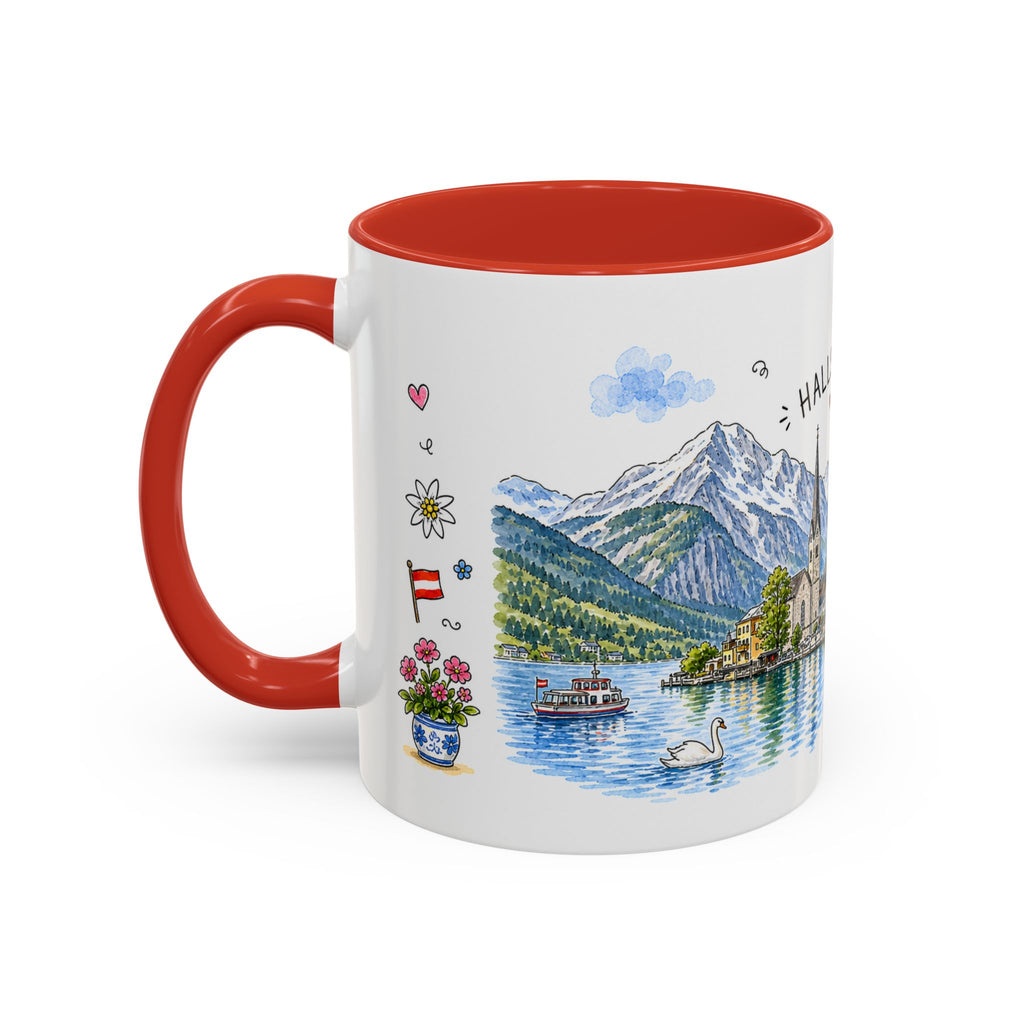 Hallstatt Illustrated Travel Mug | Austria Souvenir Accent Coffee Mug | 11oz 15oz Ceramic Cup
