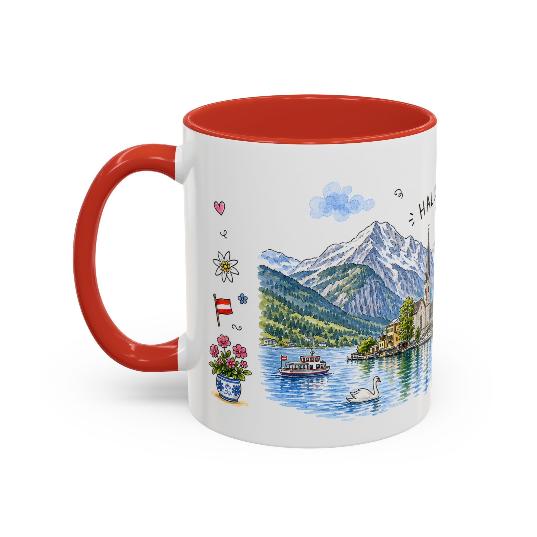 Hallstatt Illustrated Travel Mug | Austria Souvenir Accent Coffee Mug | 11oz 15oz Ceramic Cup