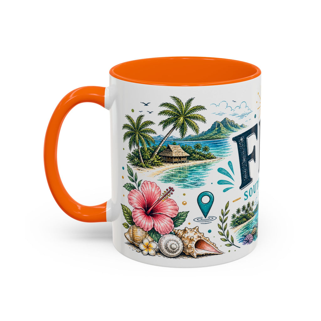 Fiji Coffee Mug | Travel Destination Souvenir Gift | Accent Color Ceramic 11oz 15oz