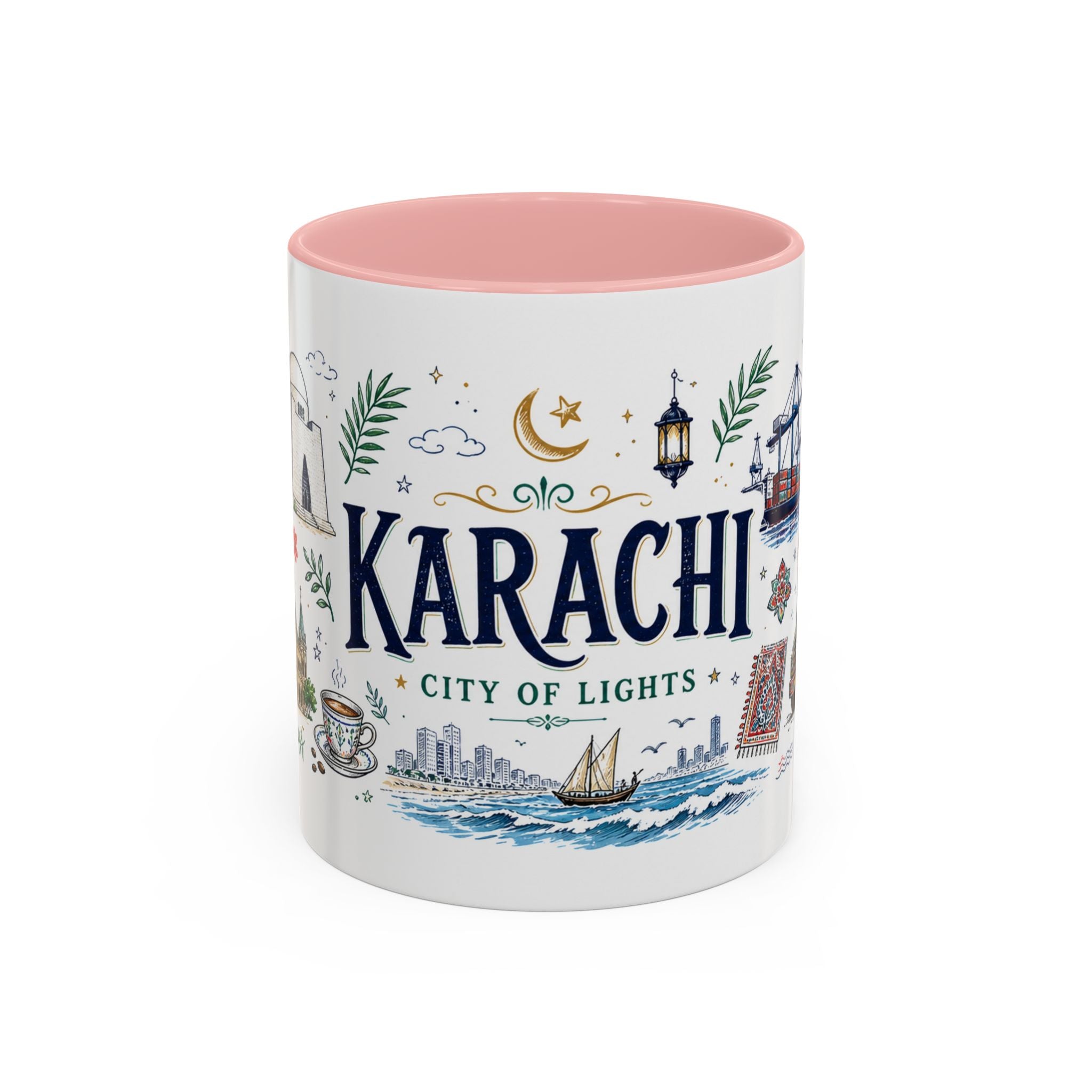 Karachi Coffee Mug | Pakistan Souvenir Travel Gift | Accent Color Ceramic 11oz 15oz