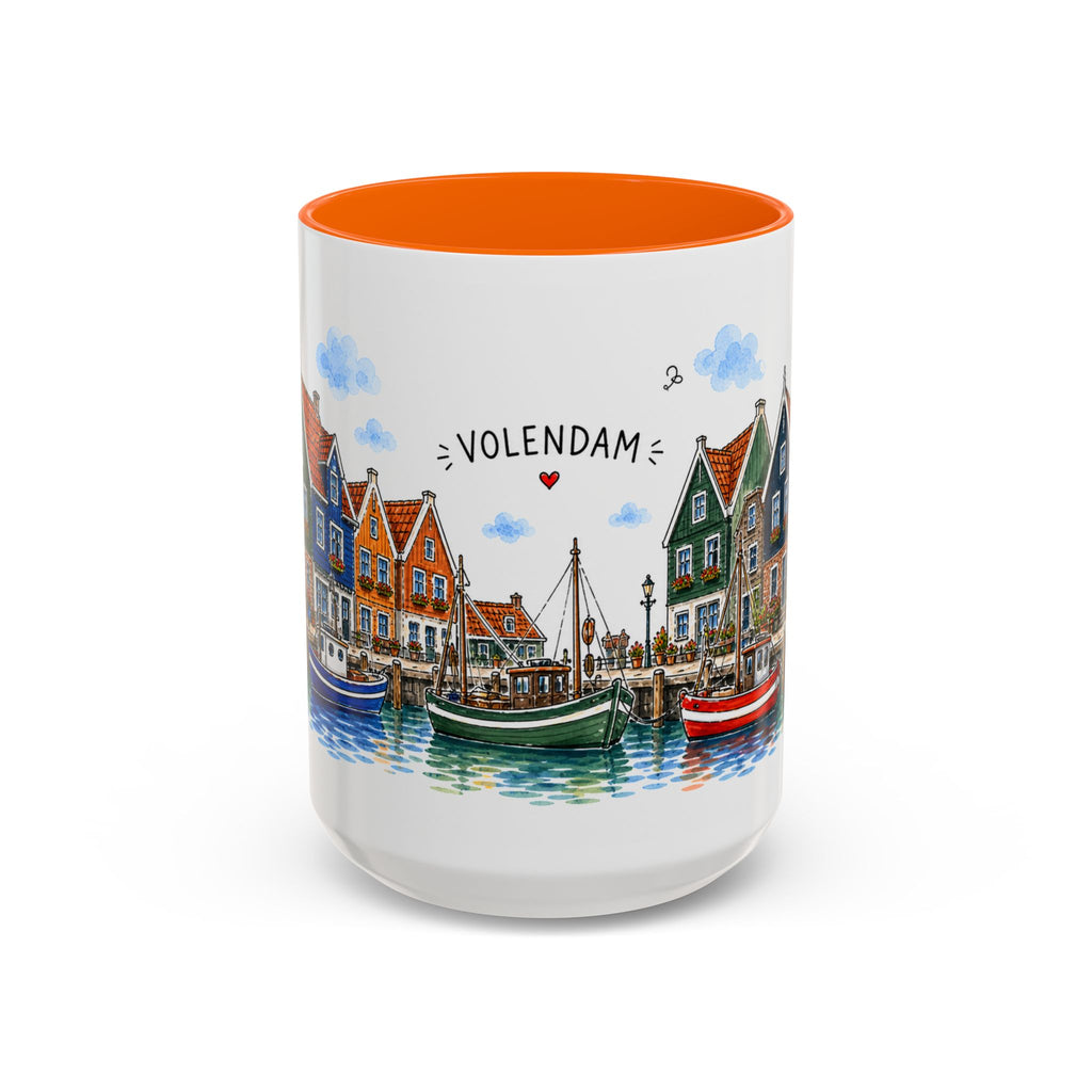Volendam Illustrated Travel Mug | Netherlands Souvenir Accent Coffee Mug | 11oz 15oz Ceramic Cup