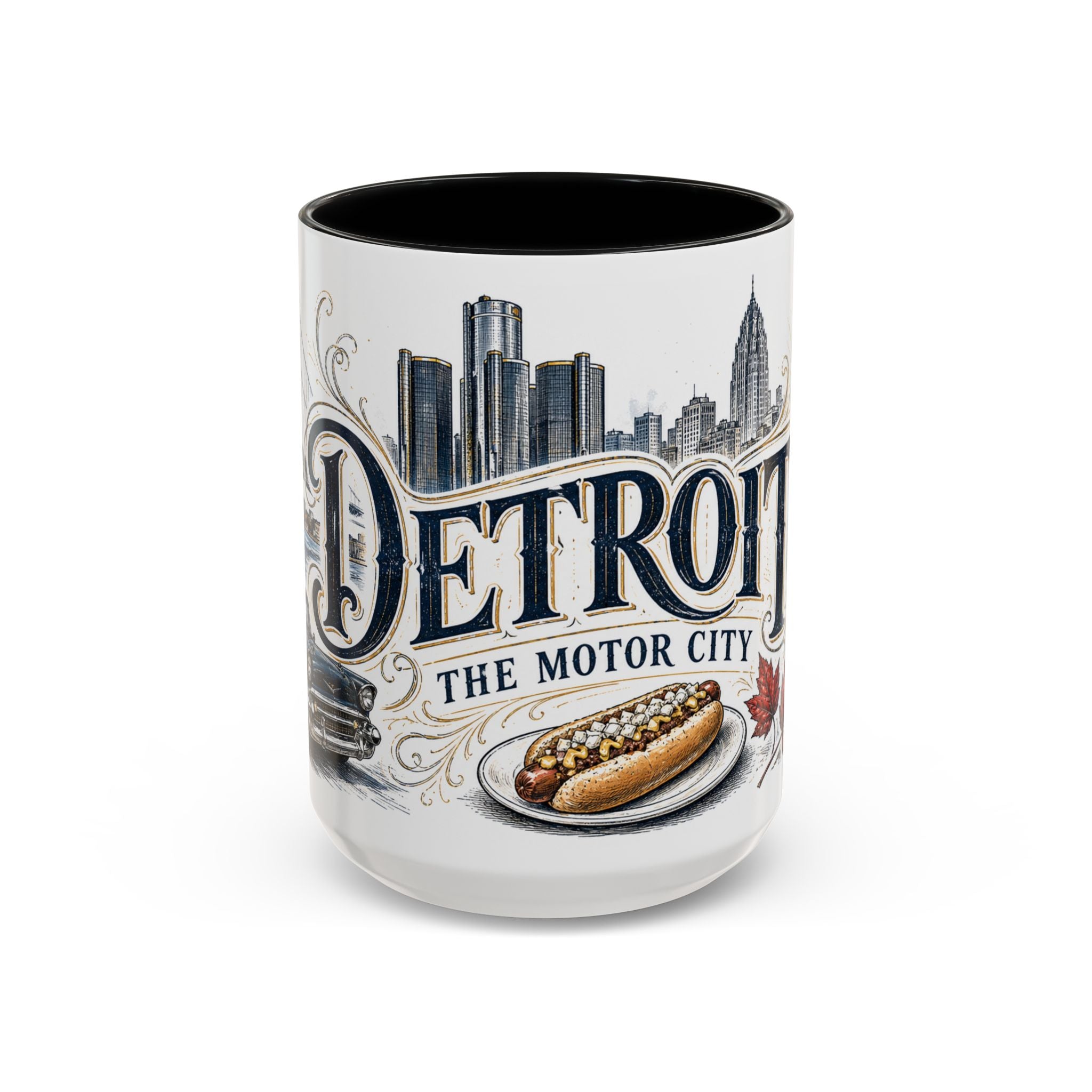 Detroit Coffee Mug | United States Travel Souvenir | Vintage Illustrated City Gift | 11 oz 15 oz Accent Mug