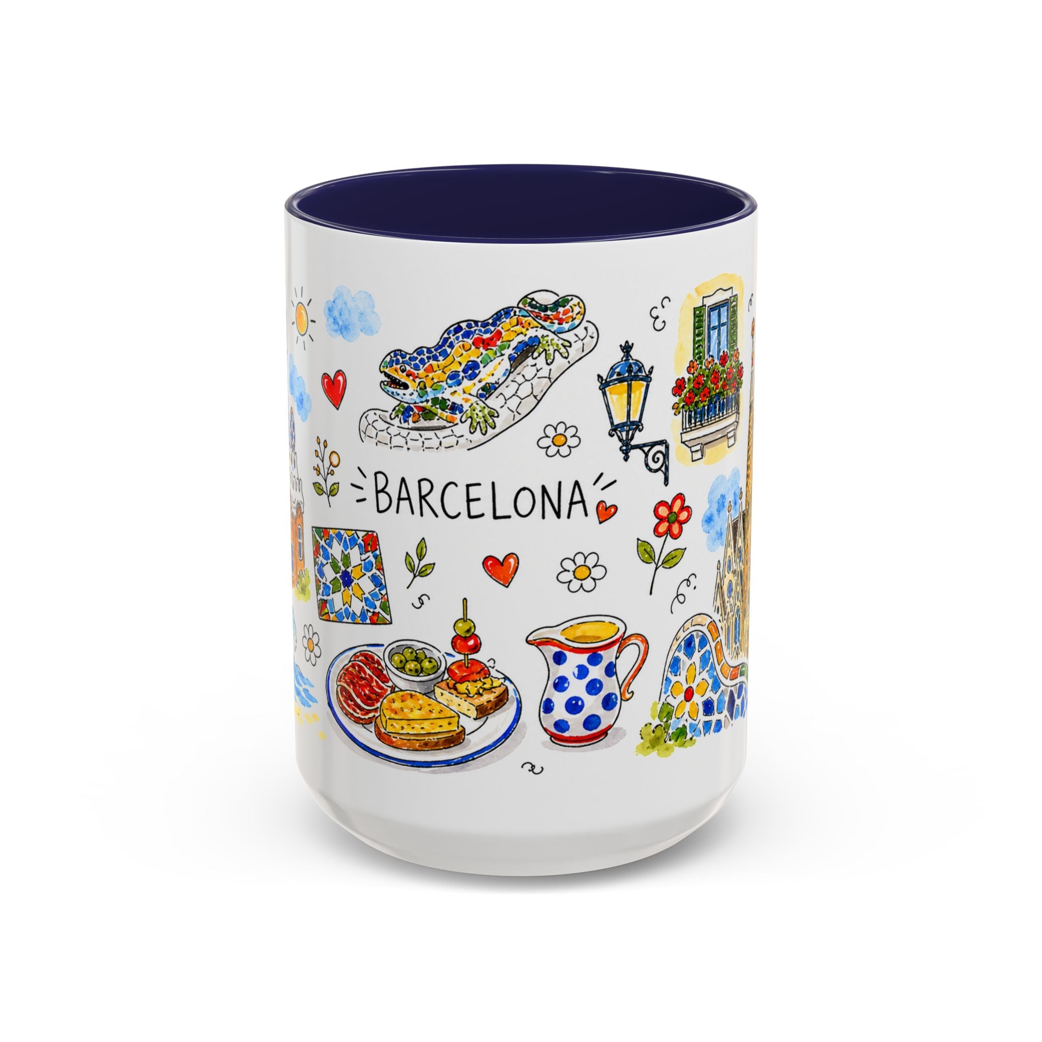 Barcelona Travel Mug | European City Souvenir Accent Coffee Mug | 11oz 15oz Ceramic Cup