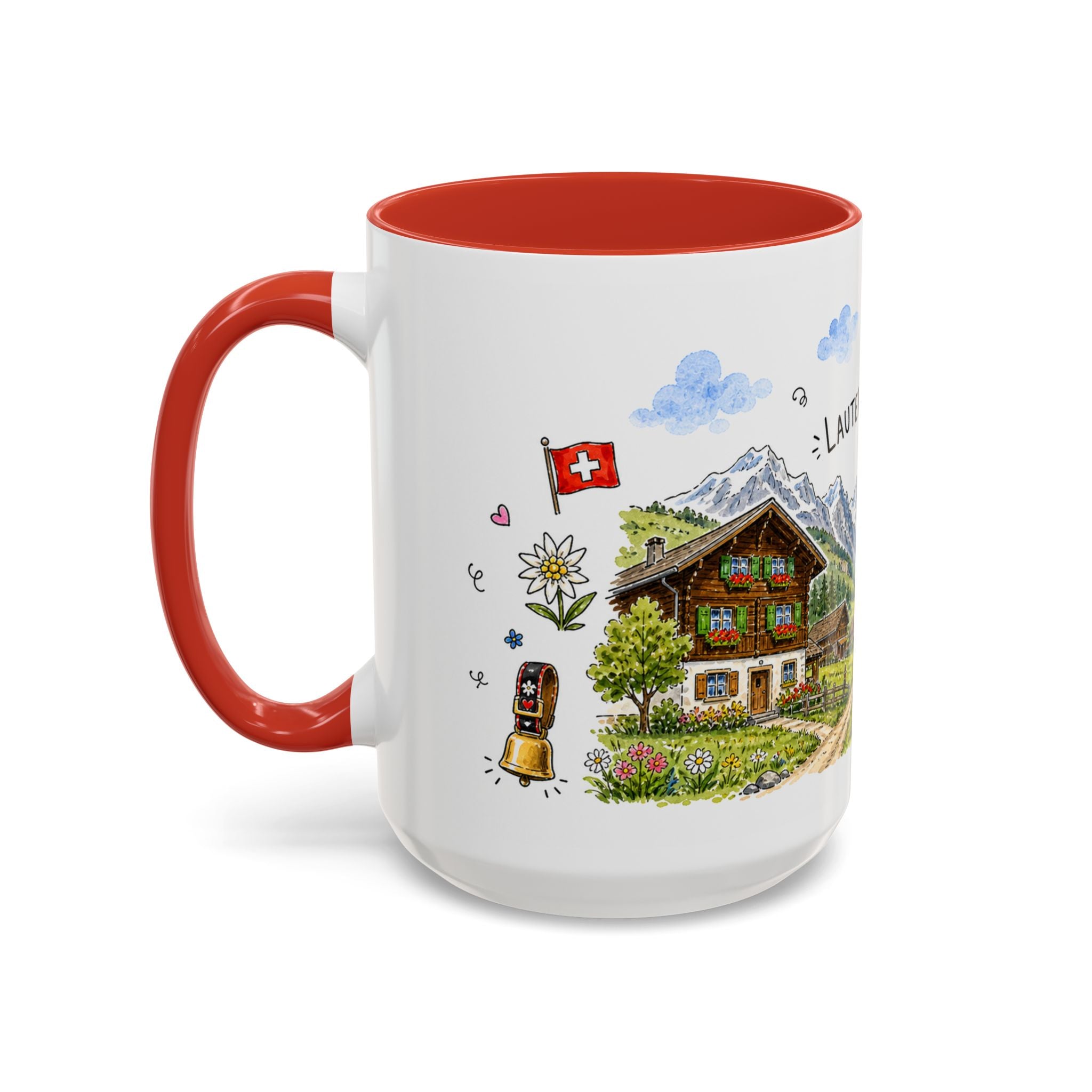 Lauterbrunnen Illustrated Travel Mug | Switzerland Souvenir Accent Coffee Mug | 11oz 15oz Ceramic Cup