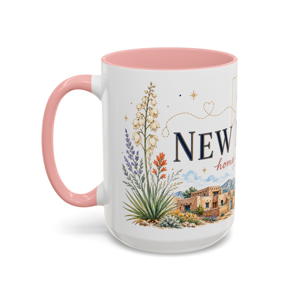 New Mexico State Map Mug | Desert Scenery, Yucca Flower Accent Coffee Cup