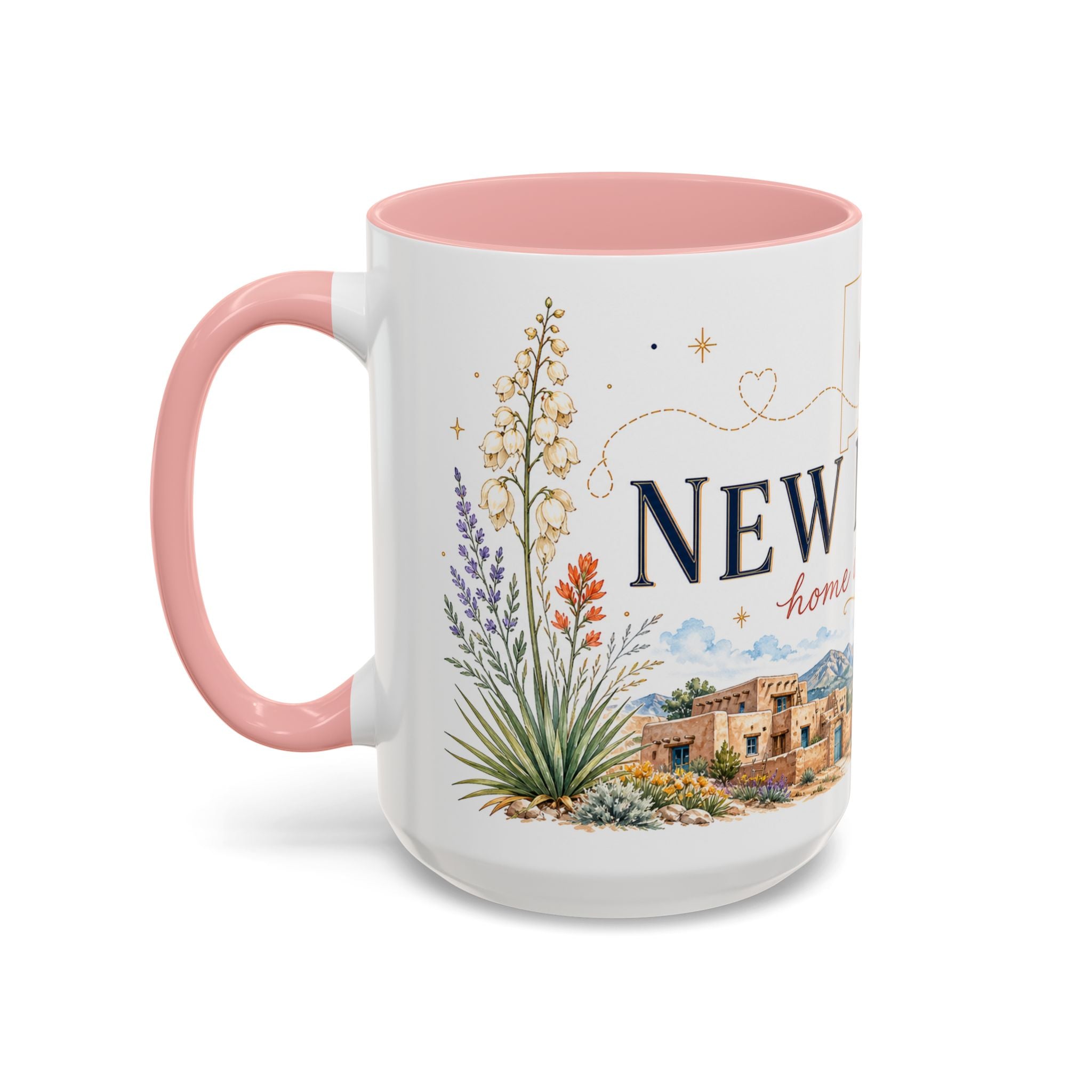 New Mexico State Map Mug | Desert Scenery, Yucca Flower Accent Coffee Cup