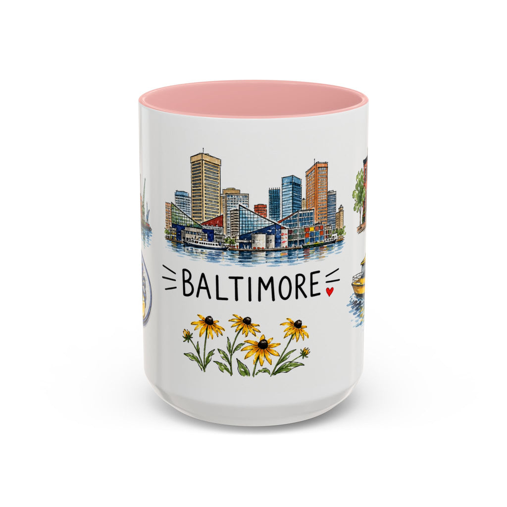 Baltimore Illustrated Travel Mug | City Souvenir Accent Coffee Mug | 11oz 15oz Ceramic Cup
